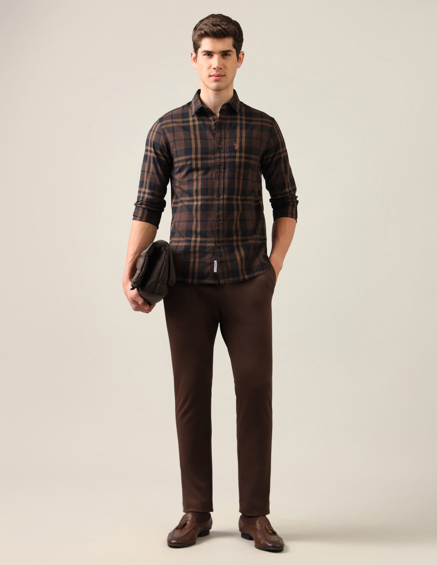 Grid Tattersall Checked Regular Fit Shirt Brown - U.S. Polo Assn. India | Large