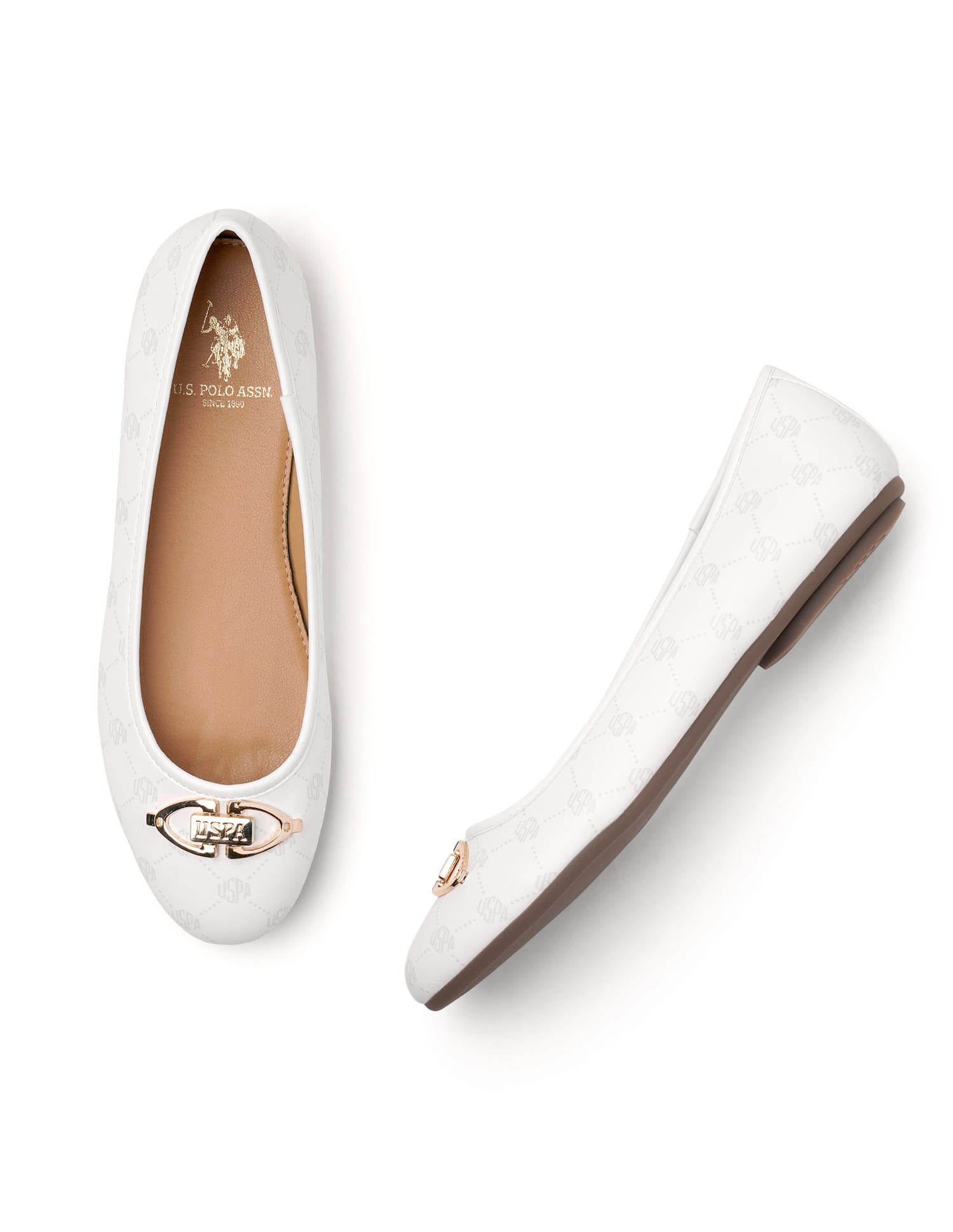Women Panelled All Over Monogram Mia Ballerinas White - U.S. Polo Assn. India | Large