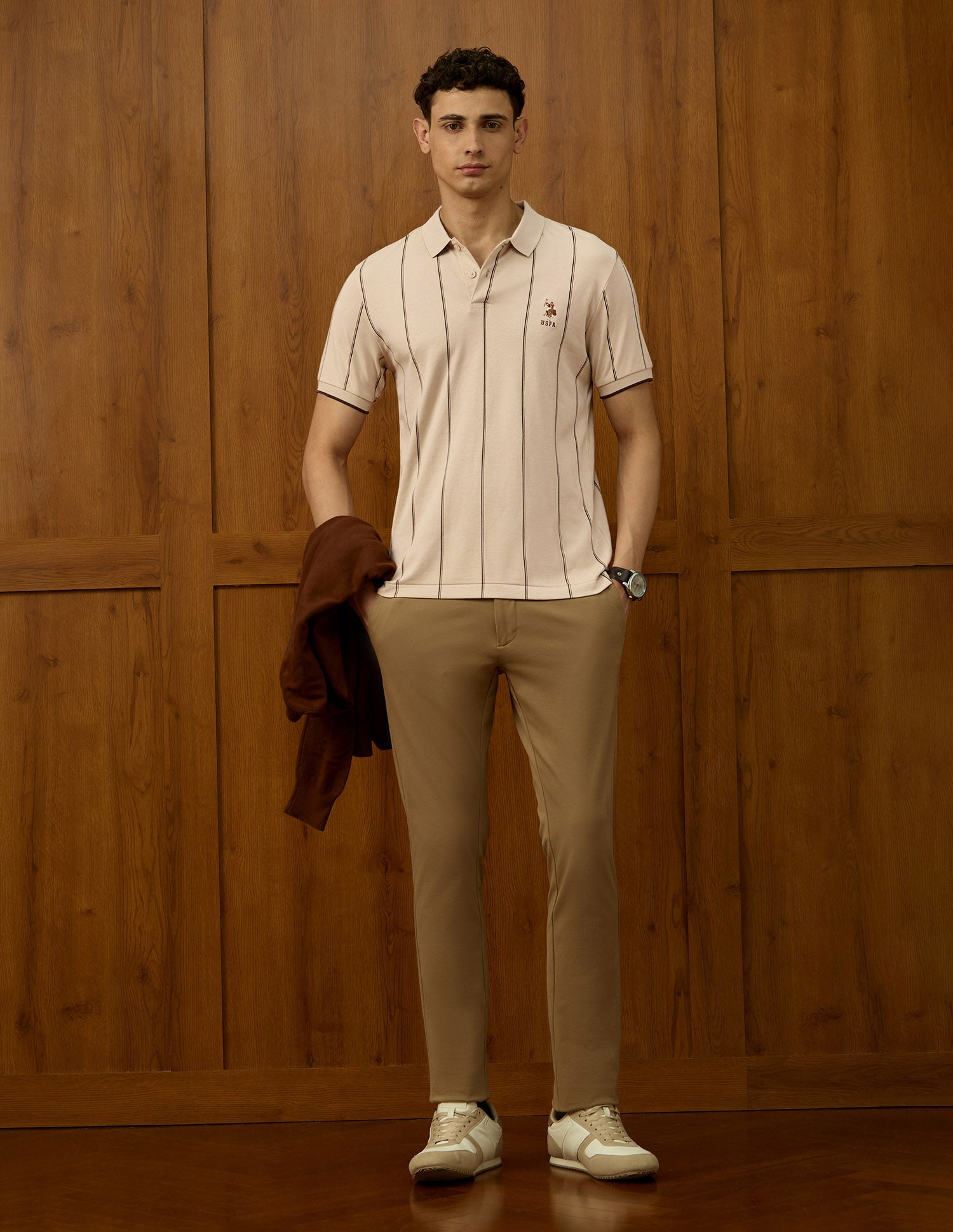Vertical Striped Slim Fit Polo Shirt Beige - U.S. POLO ASSN. | Large