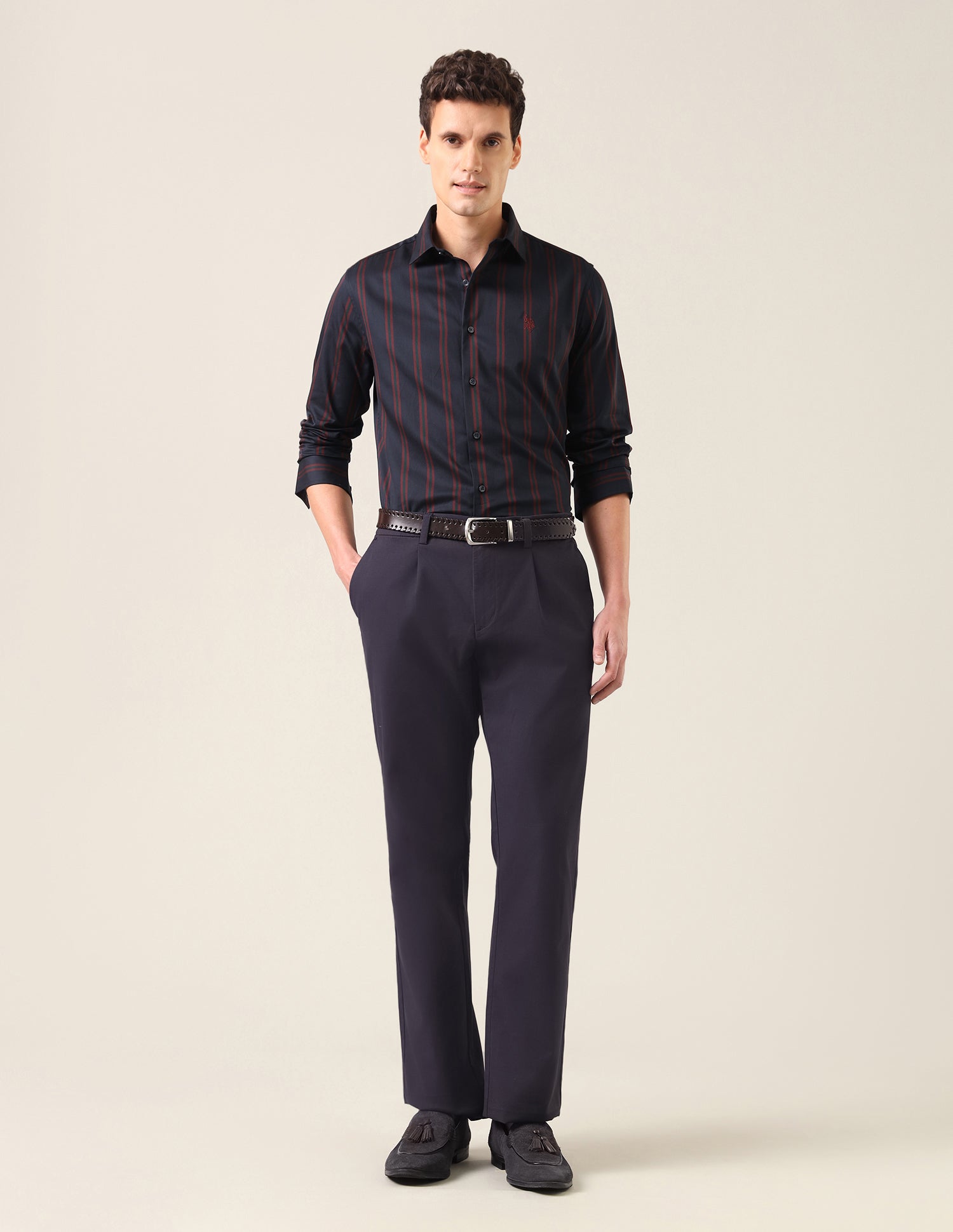 Vertical Striped Satin Shirt Navy - U.S. Polo Assn. India | Large