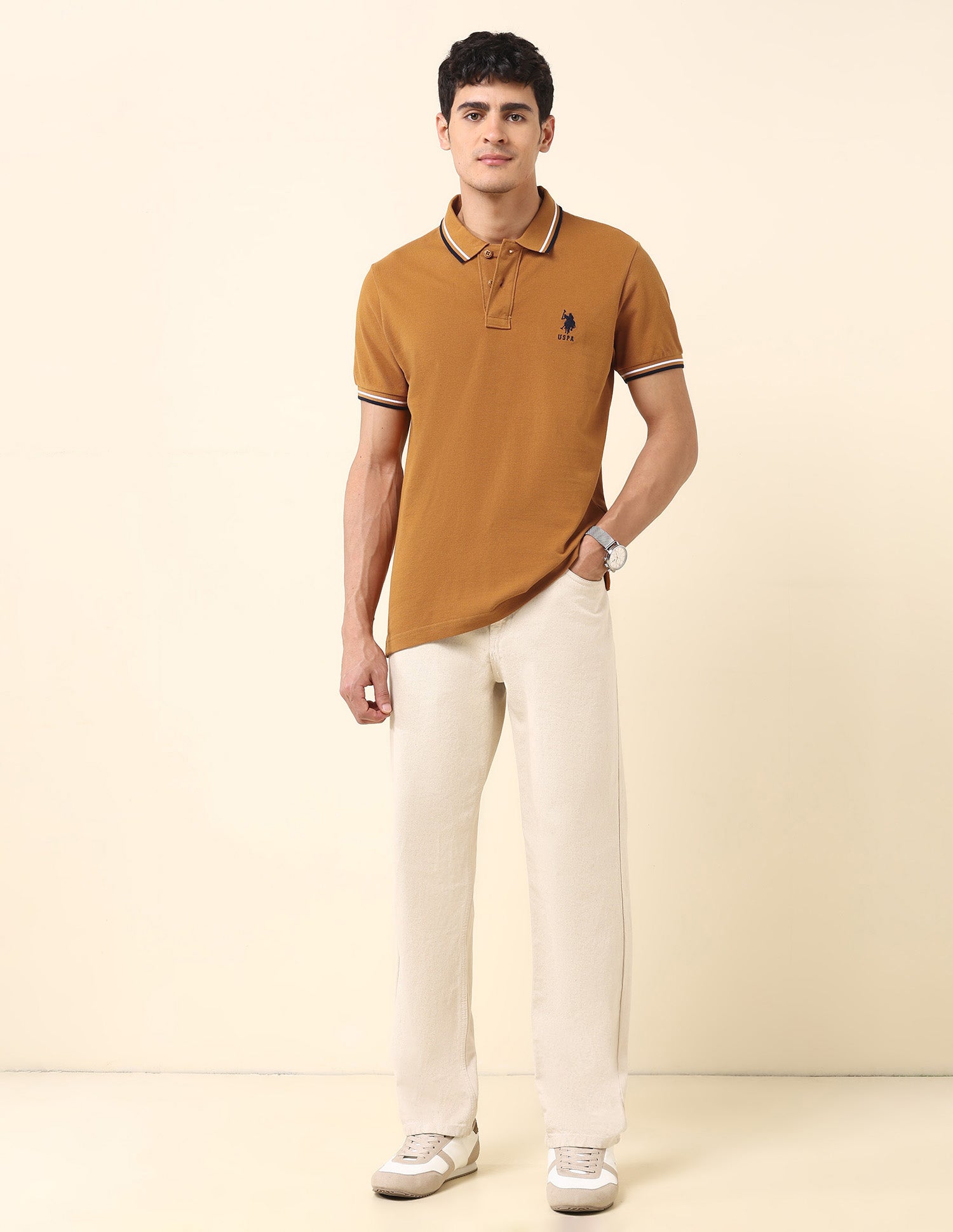 Solid Slim Fit Polo Shirt Mustard - U.S. Polo Assn. India | Large