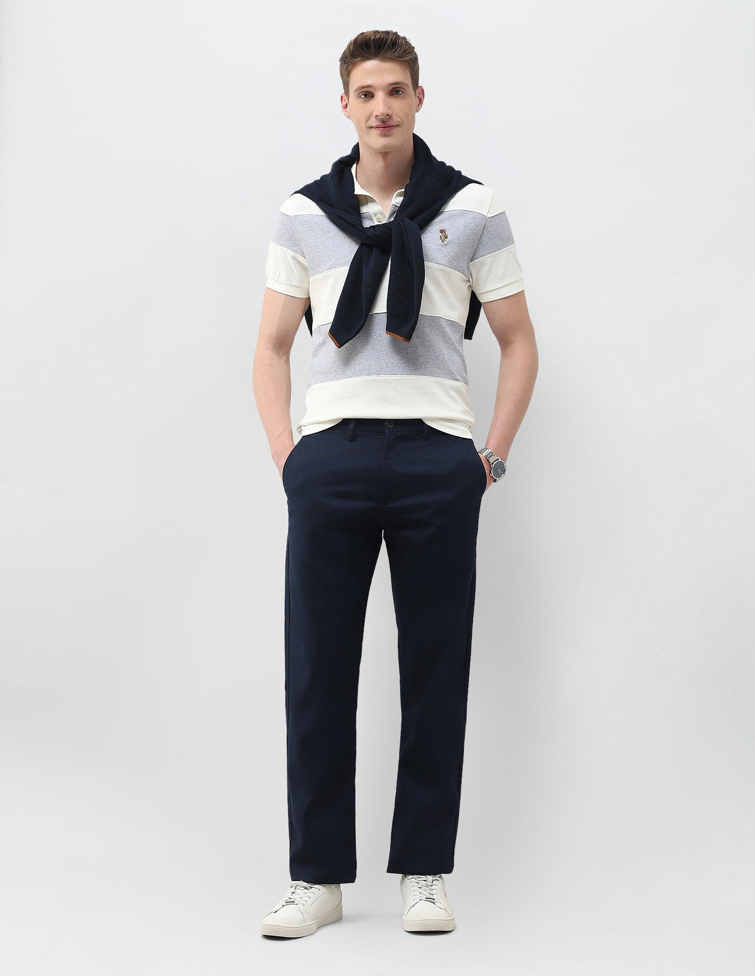 Riley Straight Fit Satin Trousers Navy - U.S. Polo Assn. India | Large