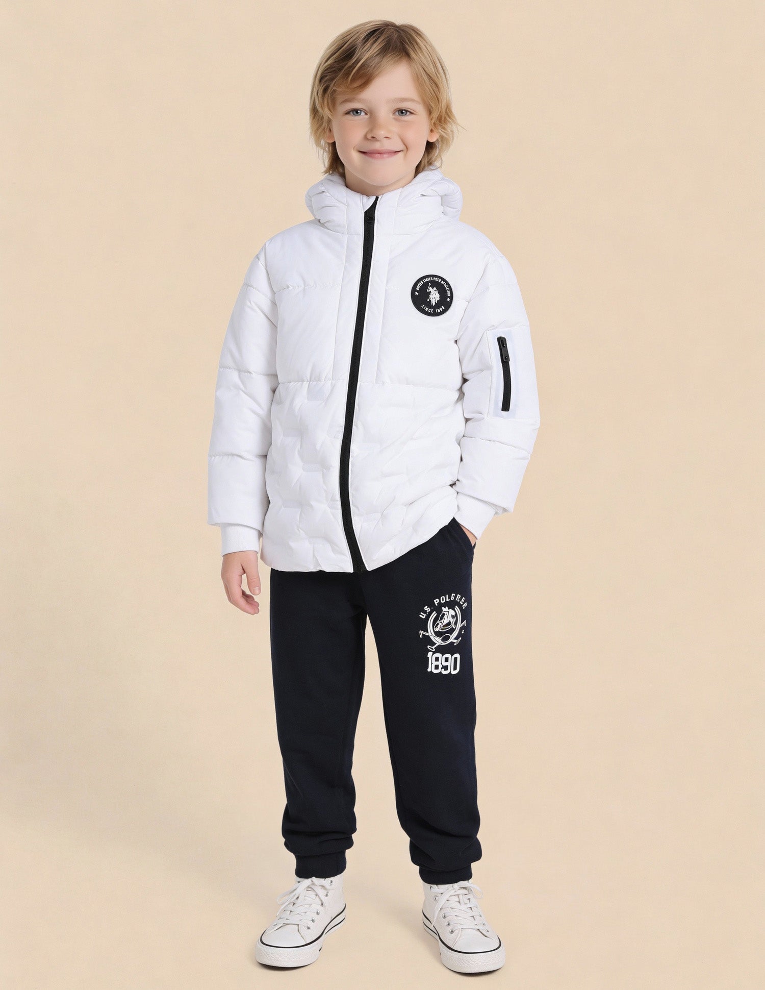Boys Solid Puffer Jacket White - U.S. Polo Assn. India | Large