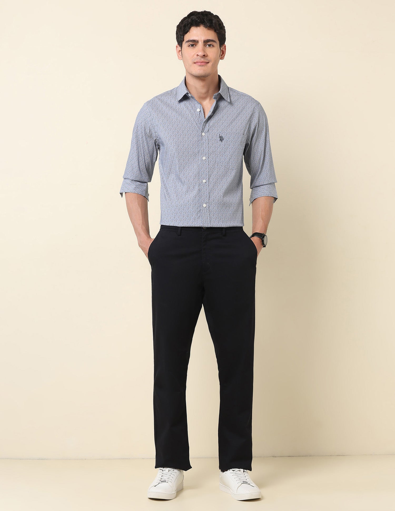 Tailored Fit All-Over Printed Shirt Grey - U.S. Polo Assn. India | Large