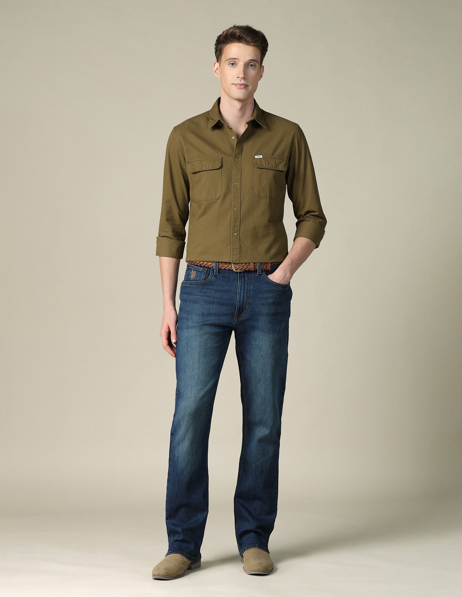 Solid Twill Shacket Khaki - U.S. POLO ASSN. | Large