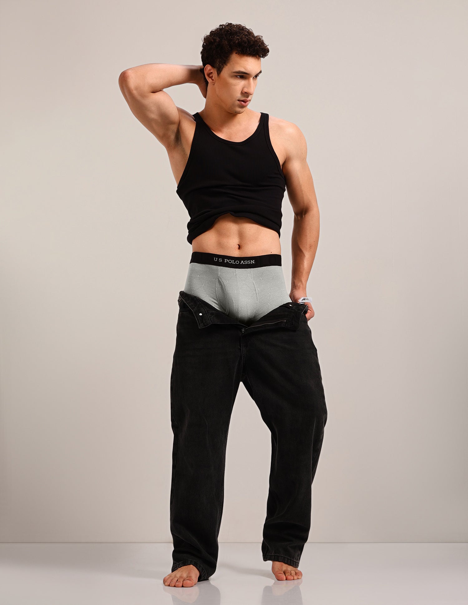 Printed Cotton Stretch Essential OET22 Long Trunk - Pack Of 2 Back/ Flint Grey - U.S. Polo Assn. India | Large