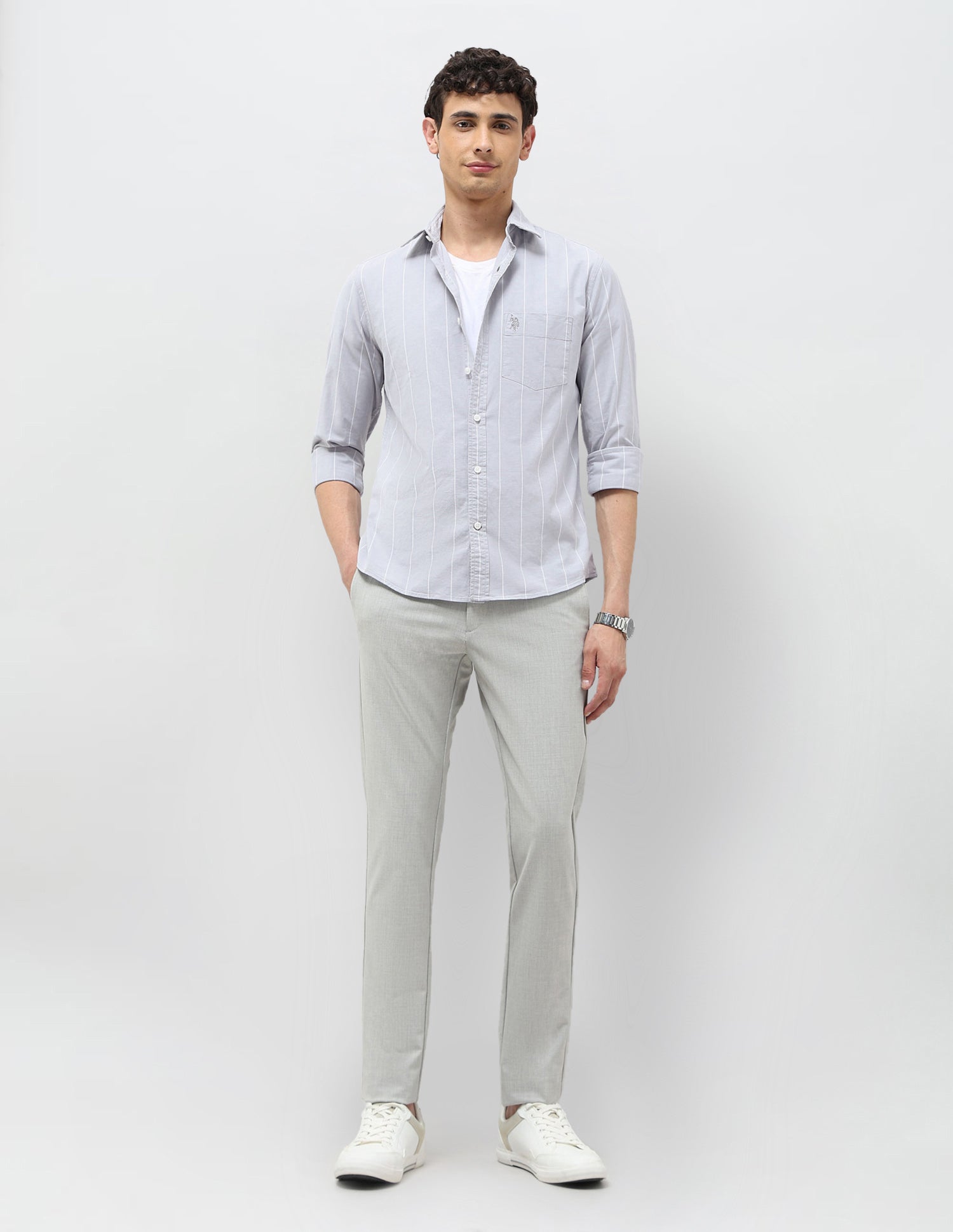 Vertical Striped Tailored Fit Shirt Light Grey - U.S. POLO ASSN. | Large