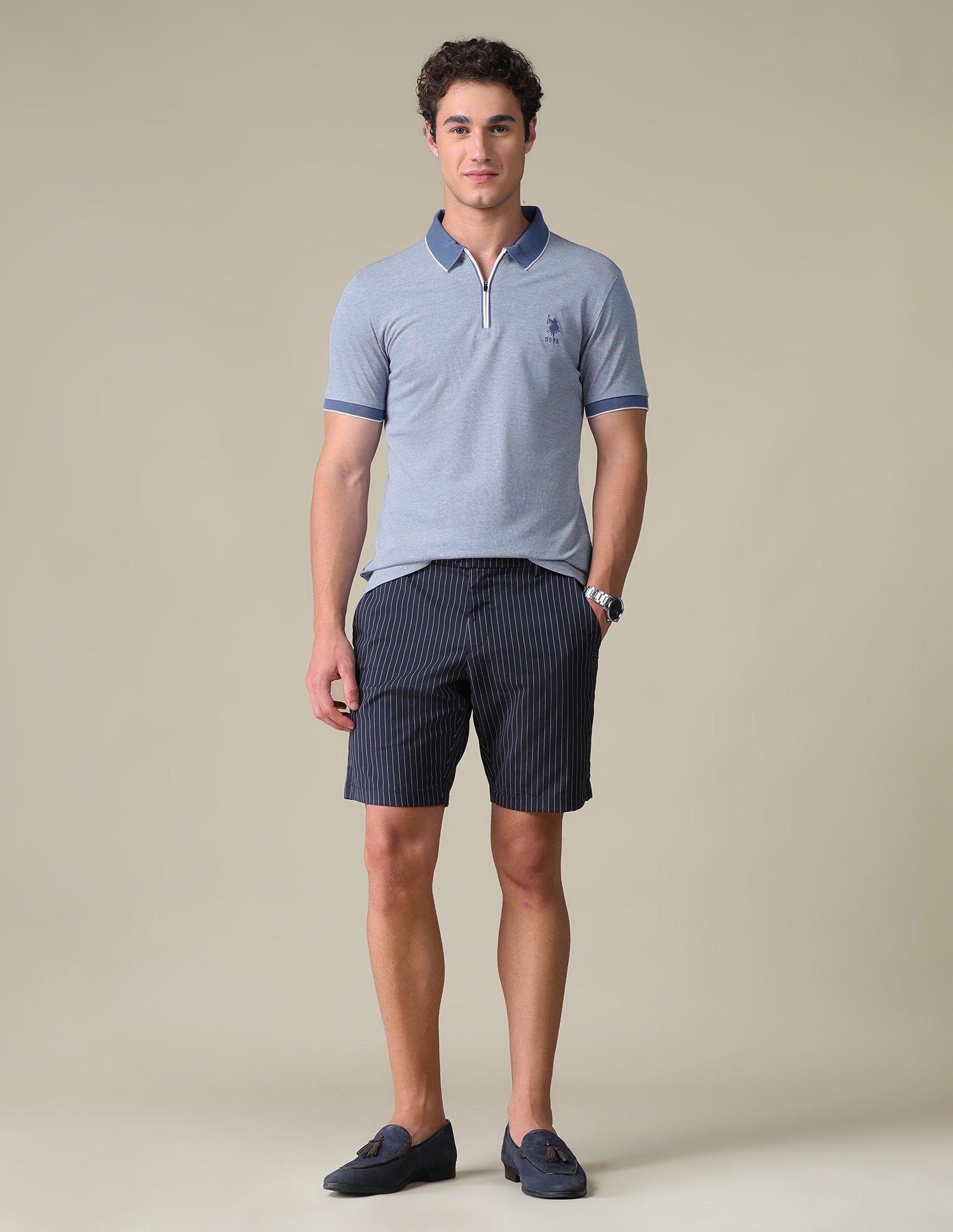 Regular Fit Heathered Polo Shirt Ivory - U.S. Polo Assn. India | Large