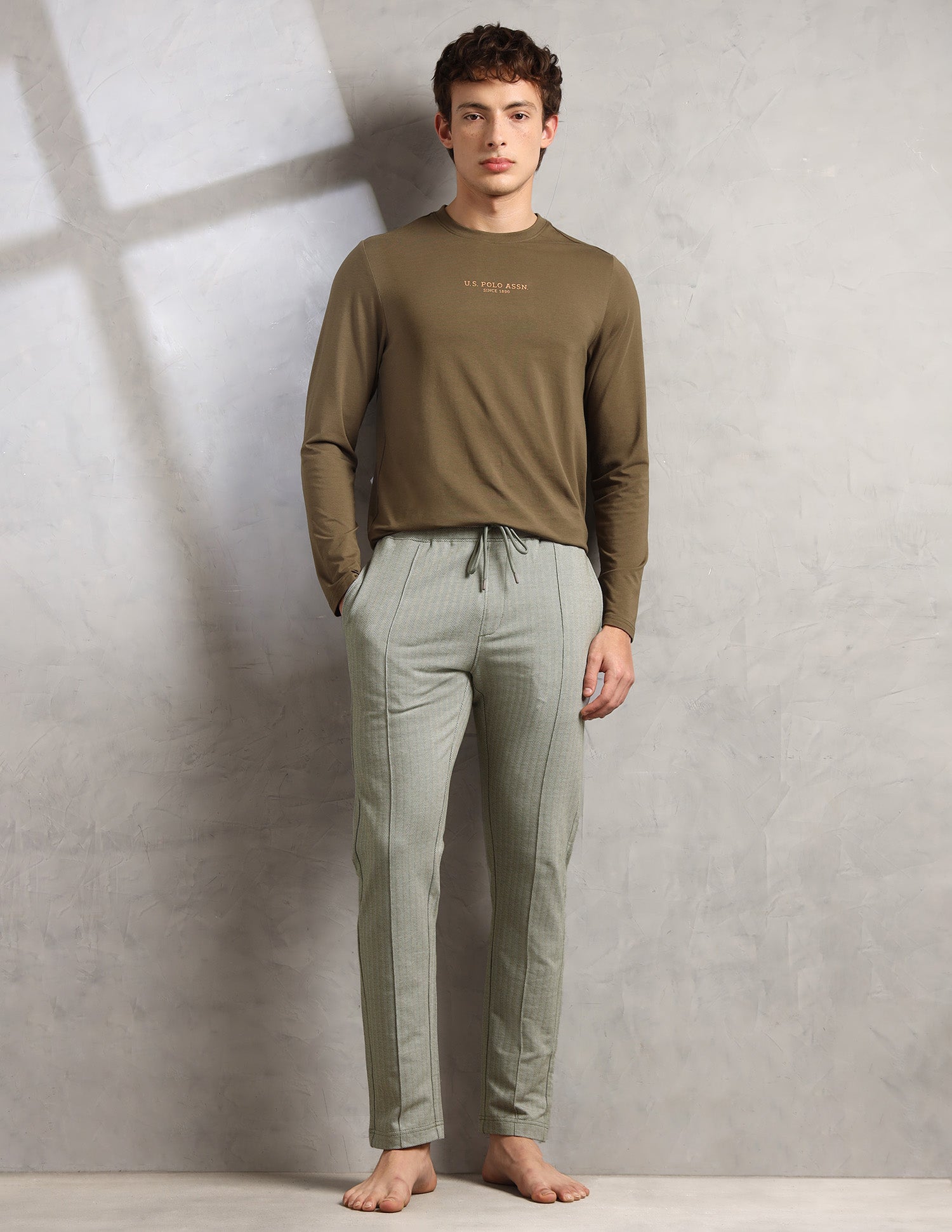 Chevron Cotton Stretch PR003 Lounge Pants - Pack Of 1 Deep Lichen Green - U.S. Polo Assn. India | Large