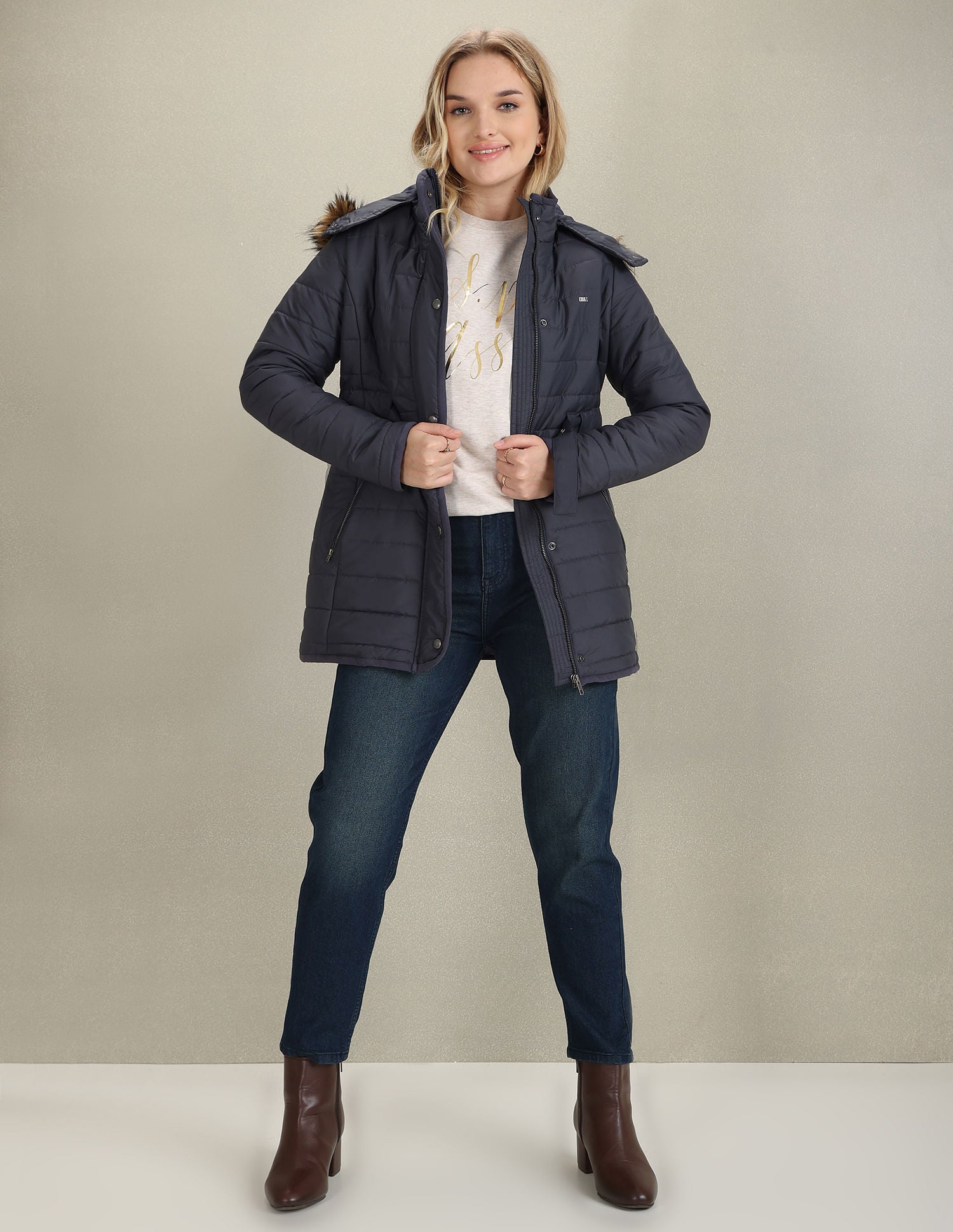 Detachable Hood Puffer Jacket Dark Grey - U.S. Polo Assn. India | Large