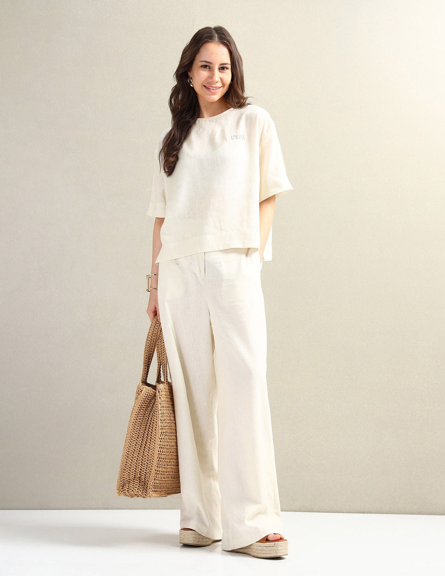 Linen Loose Fit Top Off White - U.S. Polo Assn. India | Large