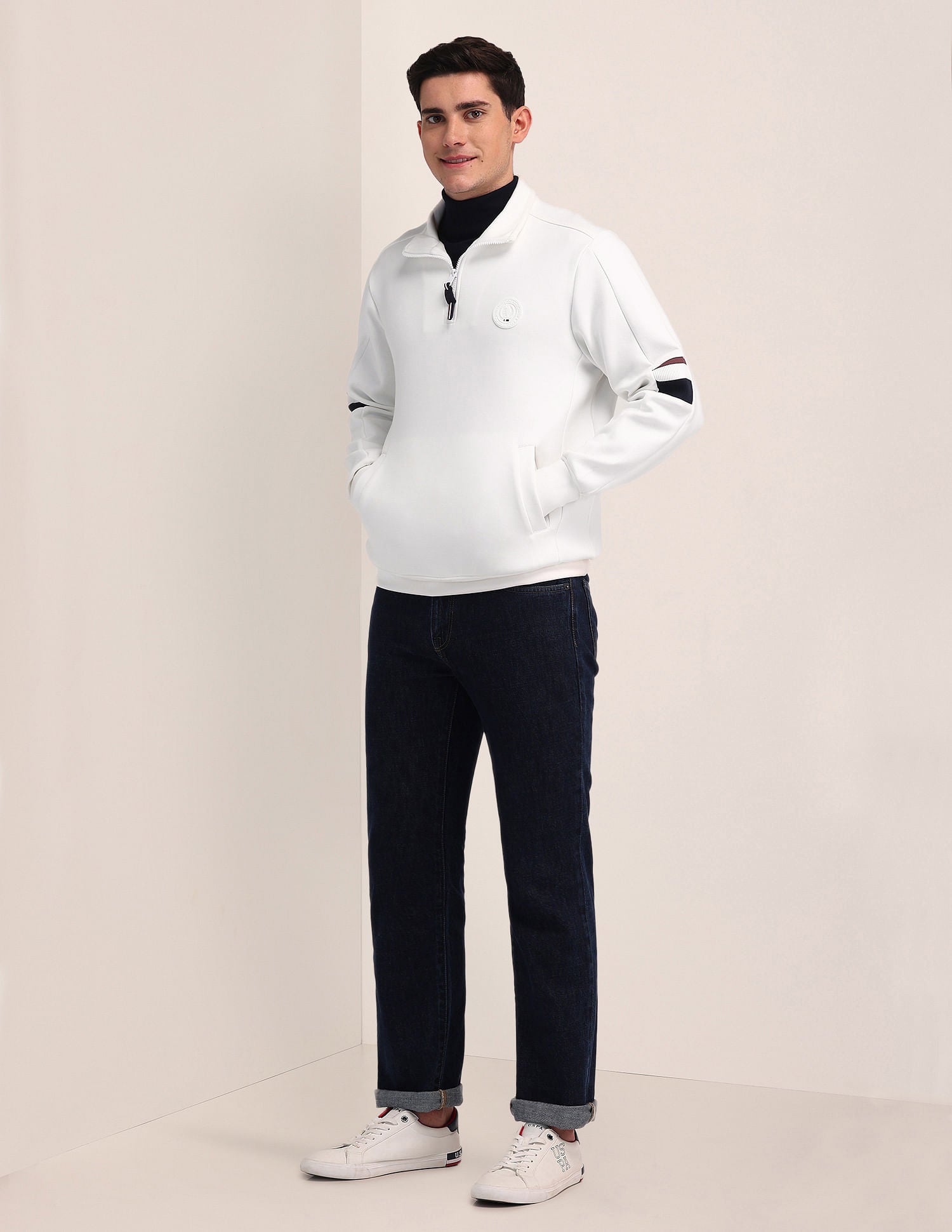 Regular Fit Solid Sweatshirt White - U.S. Polo Assn. India | Large