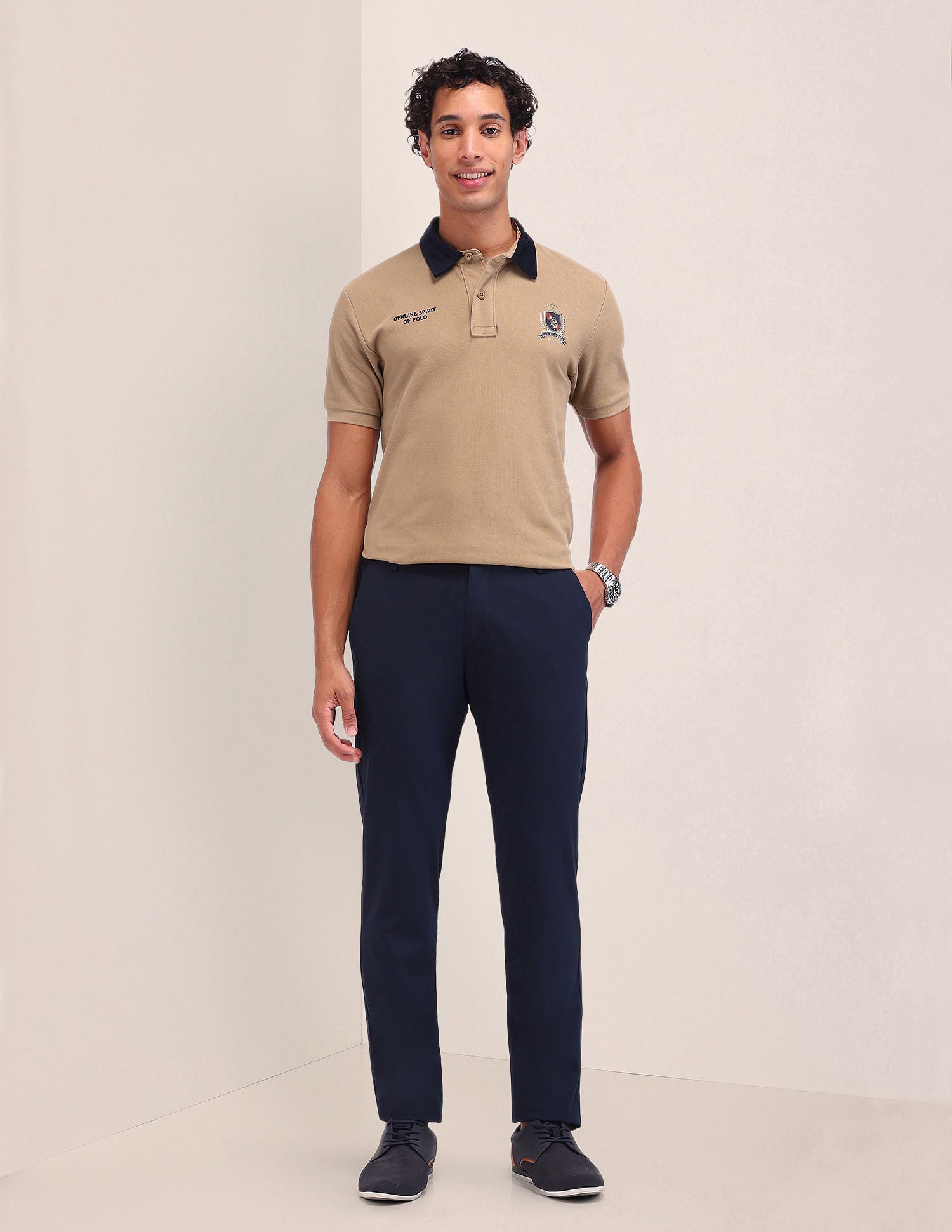 Slim Fit Solid Polo Shirt Light Brown - U.S. Polo Assn. India | Large