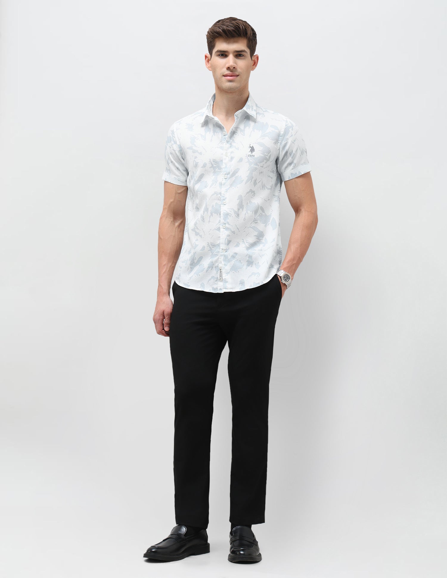 Dobby Floral Printed Shirt Light Blue - U.S. Polo Assn. India | Large