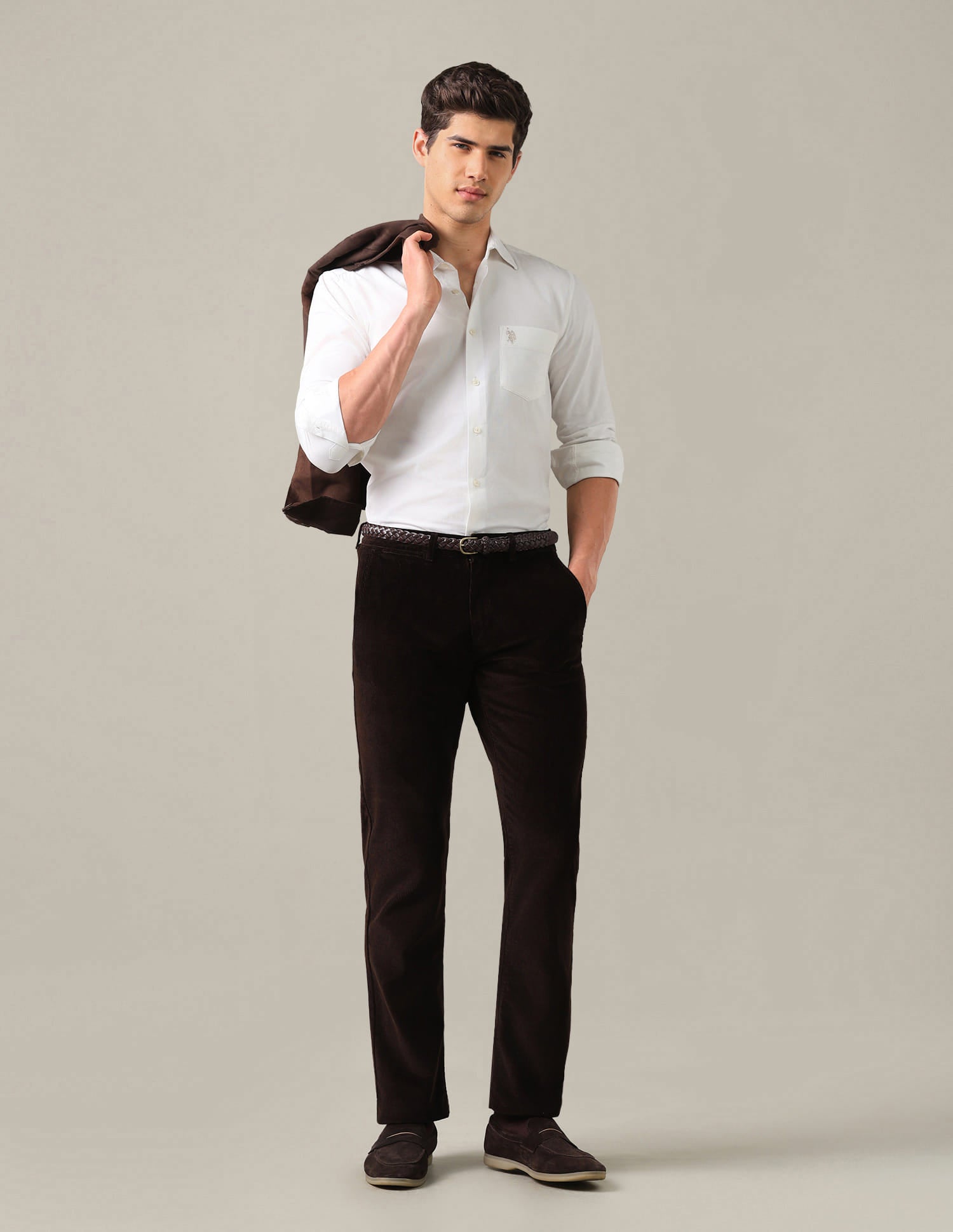 Tailored Fit Corduroy Shirt White - U.S. Polo Assn. India | Large