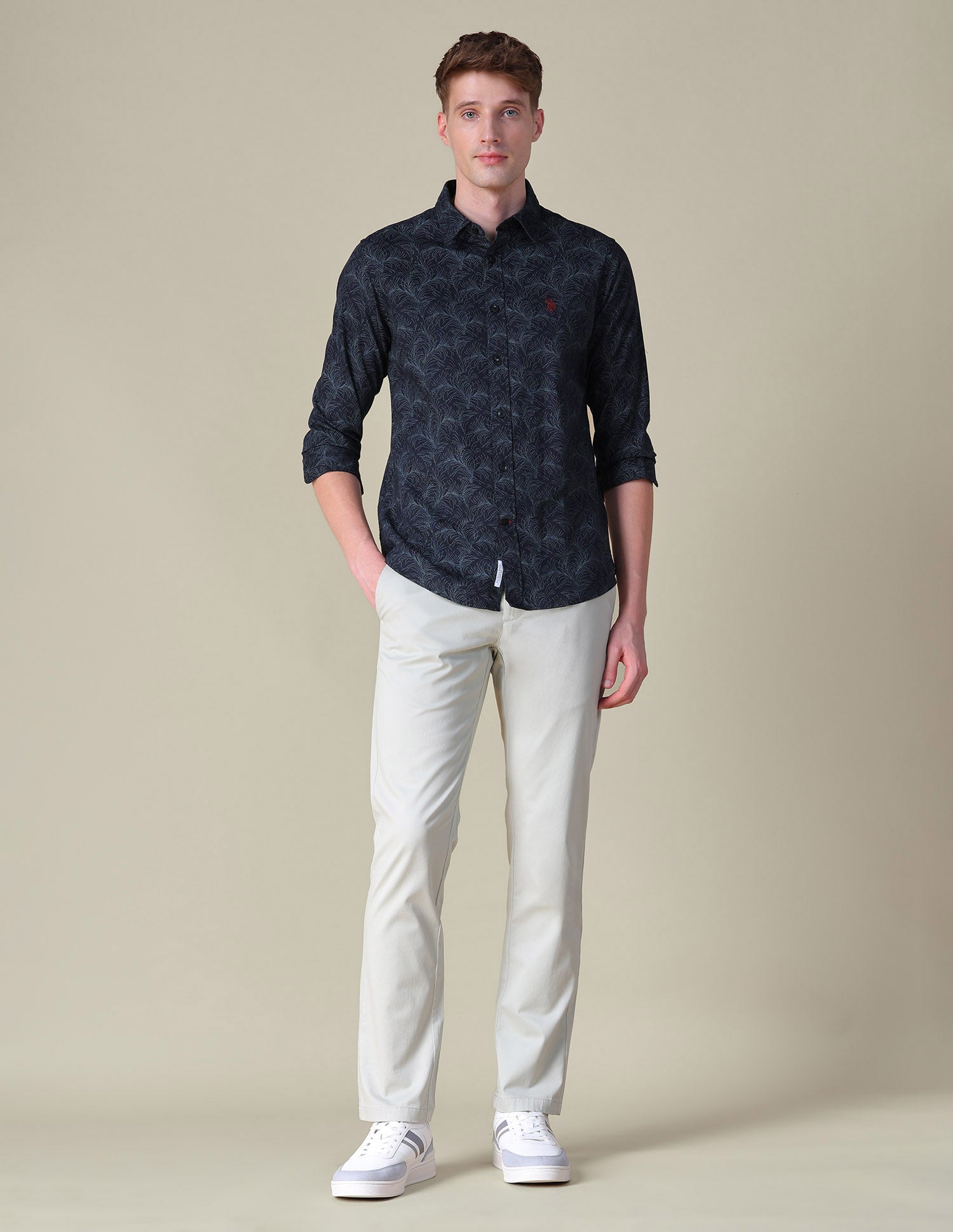 Oxford All Over Printed Shirt Black - U.S. POLO ASSN. | Large