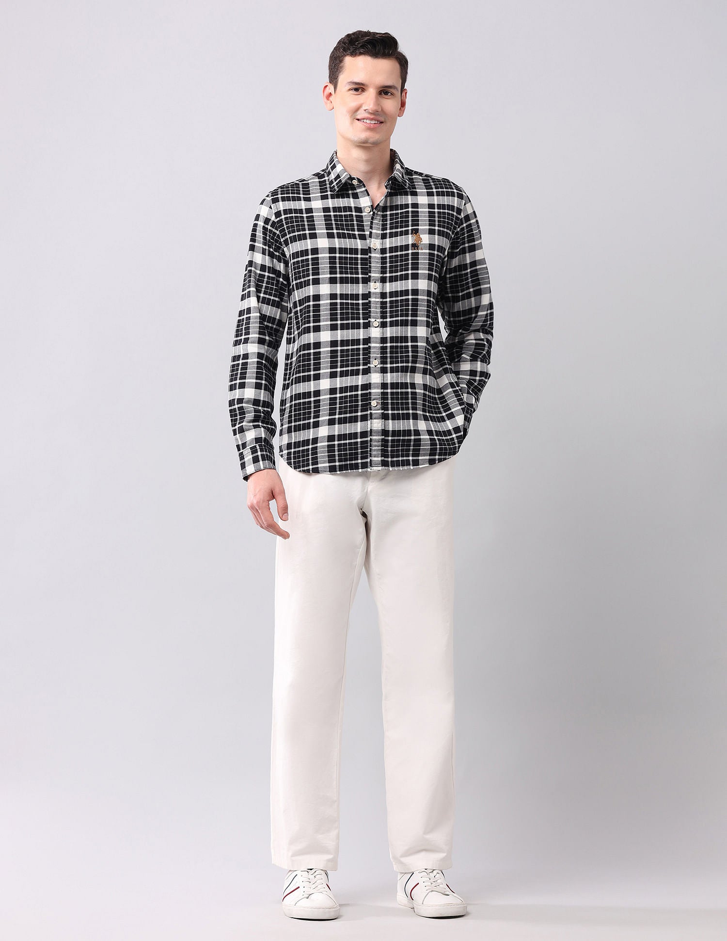 Tartan Checked Pure Cotton Shirt Black - U.S. POLO ASSN. | Large