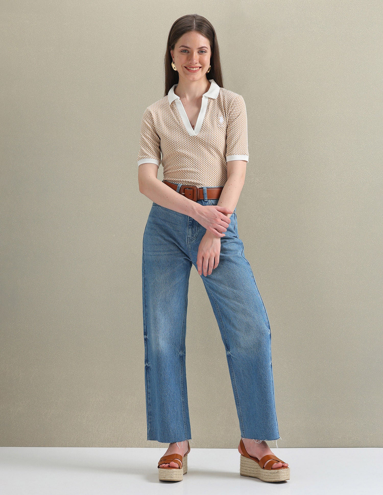 Open Placket Textured Polo Shirt Brown - U.S. POLO ASSN. | Large