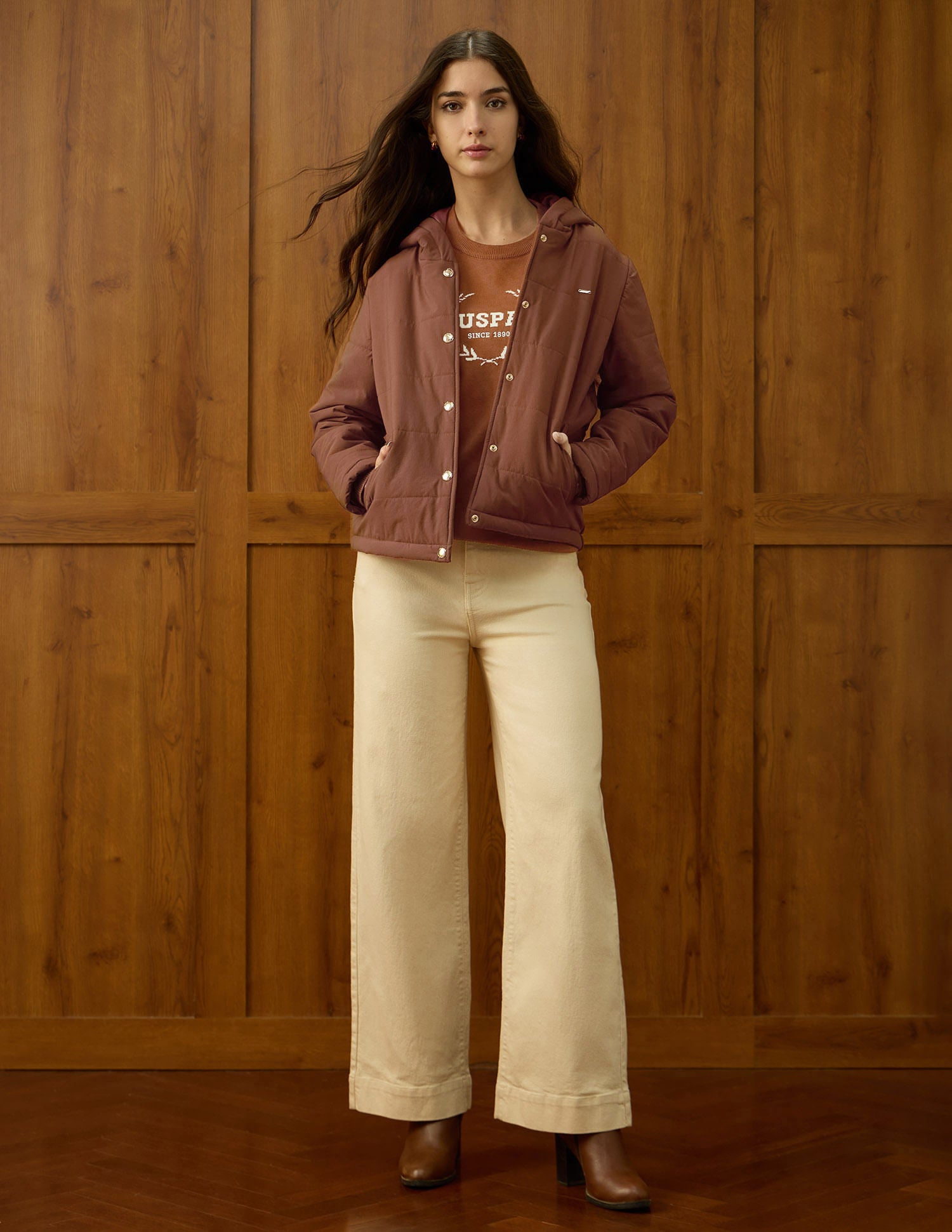 Solid Padded Jacket Brown - U.S. POLO ASSN. | Large