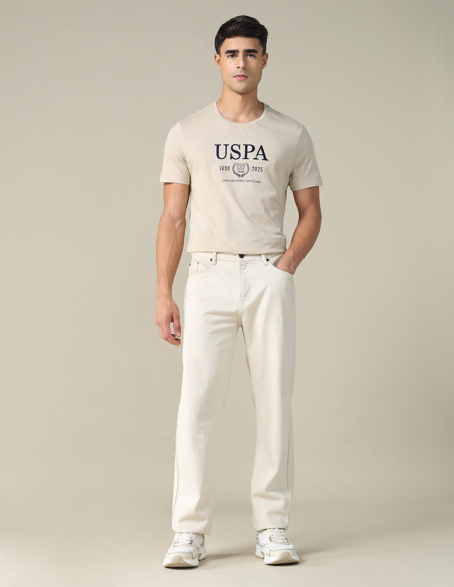 Brand Printed Regular Fit T-shirt Light Beige - U.S. POLO ASSN. | Large