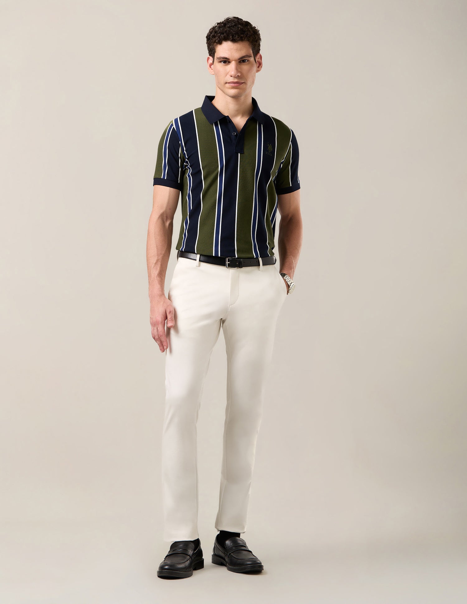 Vertical Striped Slim Fit Polo Shirt Olive - U.S. Polo Assn. India | Large