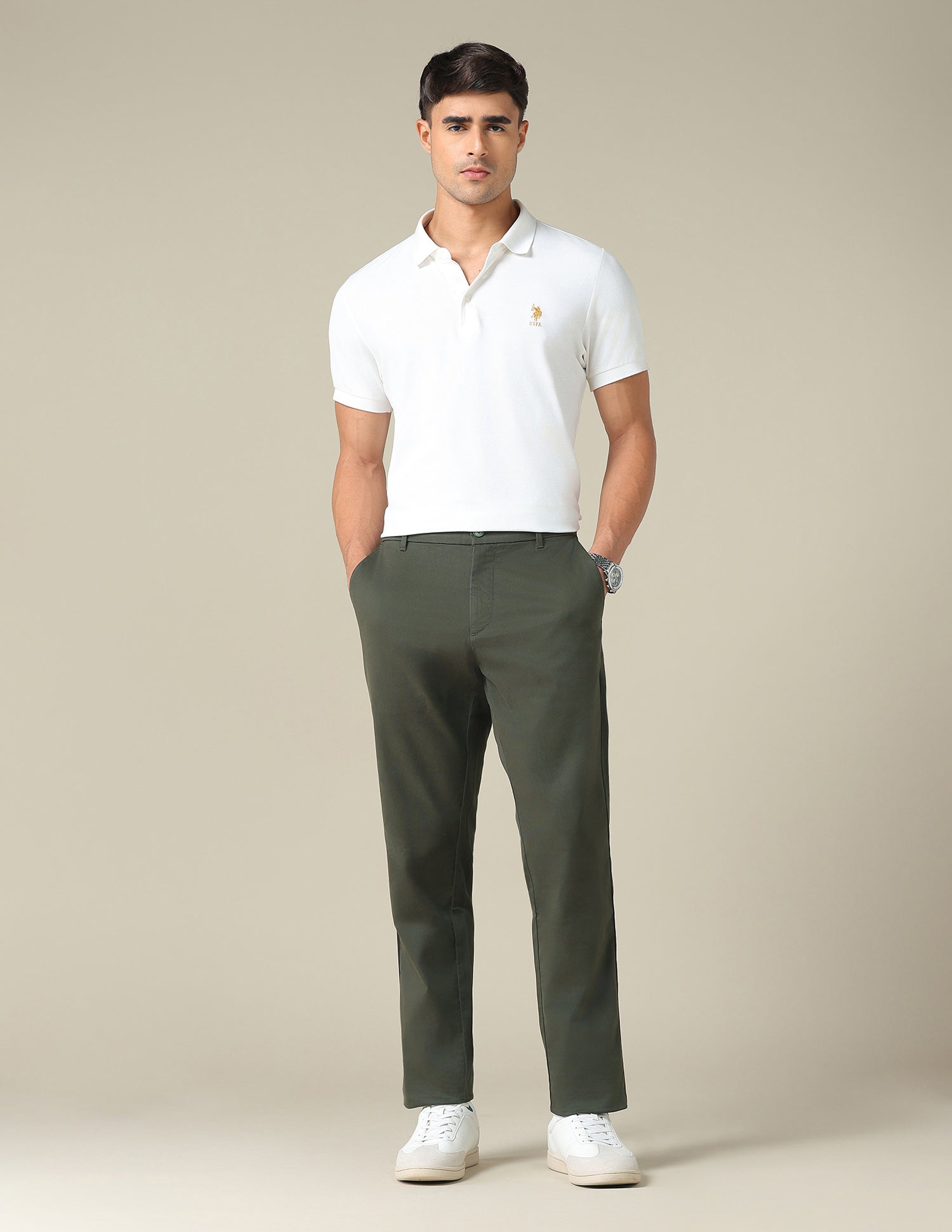 Austin Slim Fit Dobby Trousers Dark Olive - U.S. POLO ASSN. | Large