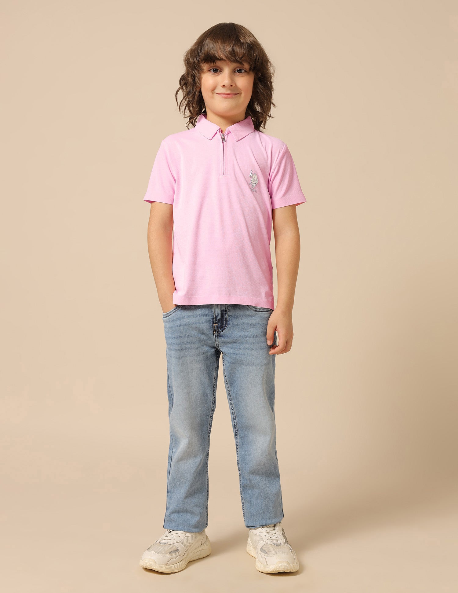 Boys Solid Regular Fit Polo Shirt Light Pink - U.S. POLO ASSN. | Large