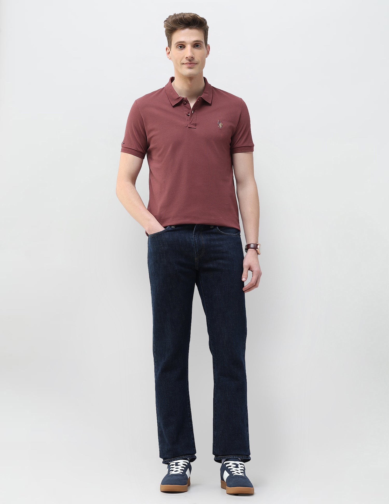 Solid Motel On The Coast Muscle Fit Polo Shirt Dark Pink - U.S. Polo Assn. India | Large