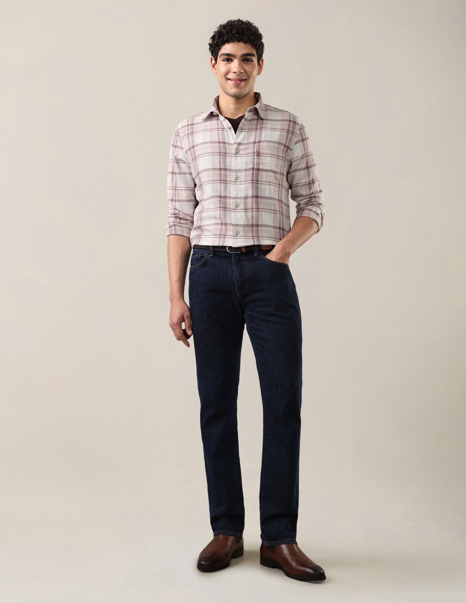 Twill Windowpane Checked Shirt Pink - U.S. Polo Assn. India | Large