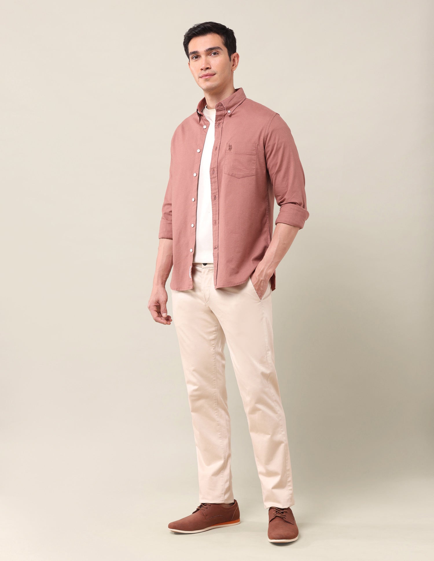 Tailored Fit Oxford Shirt Peach - U.S. Polo Assn. India | Large