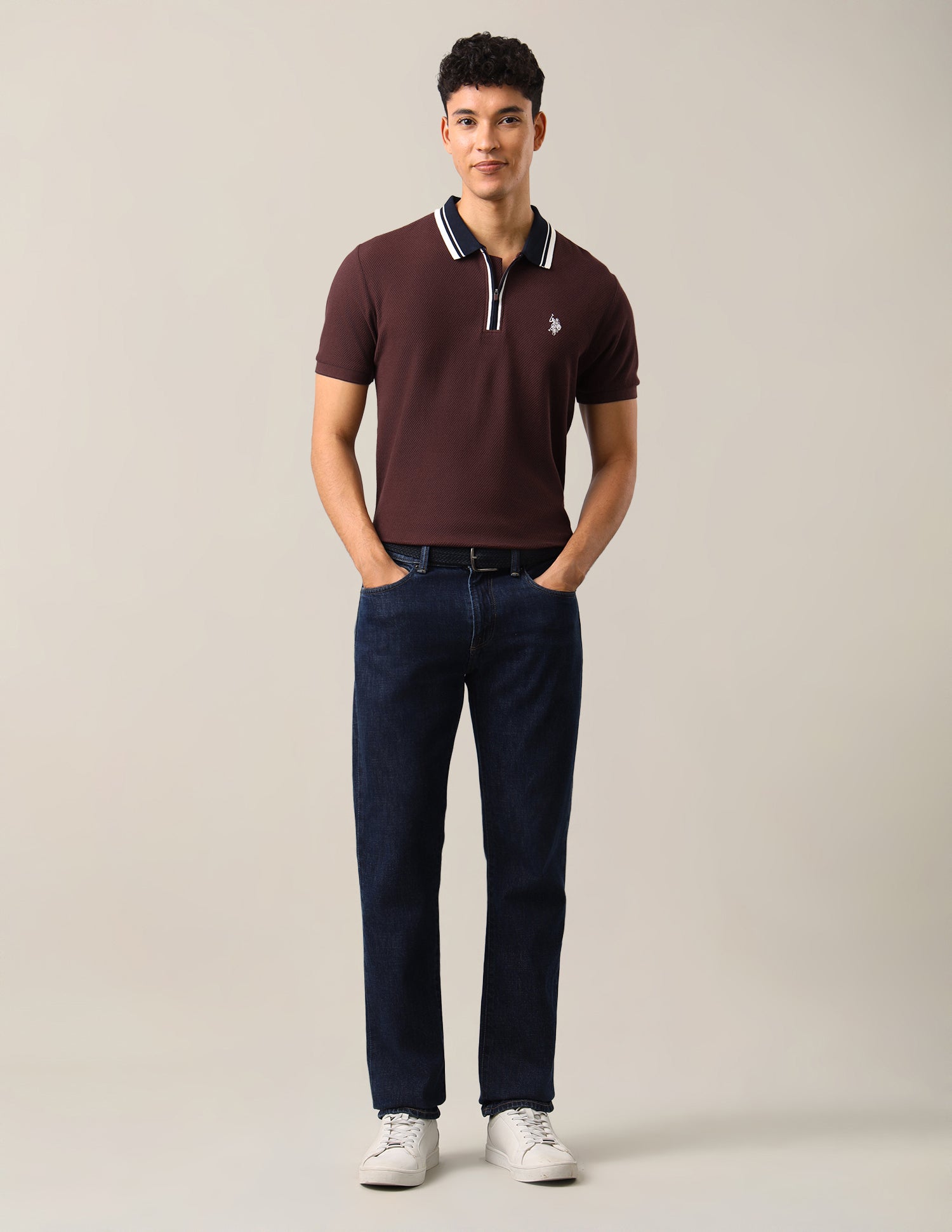 Textured Slim Fit Polo Shirt Maroon - U.S. Polo Assn. India | Large