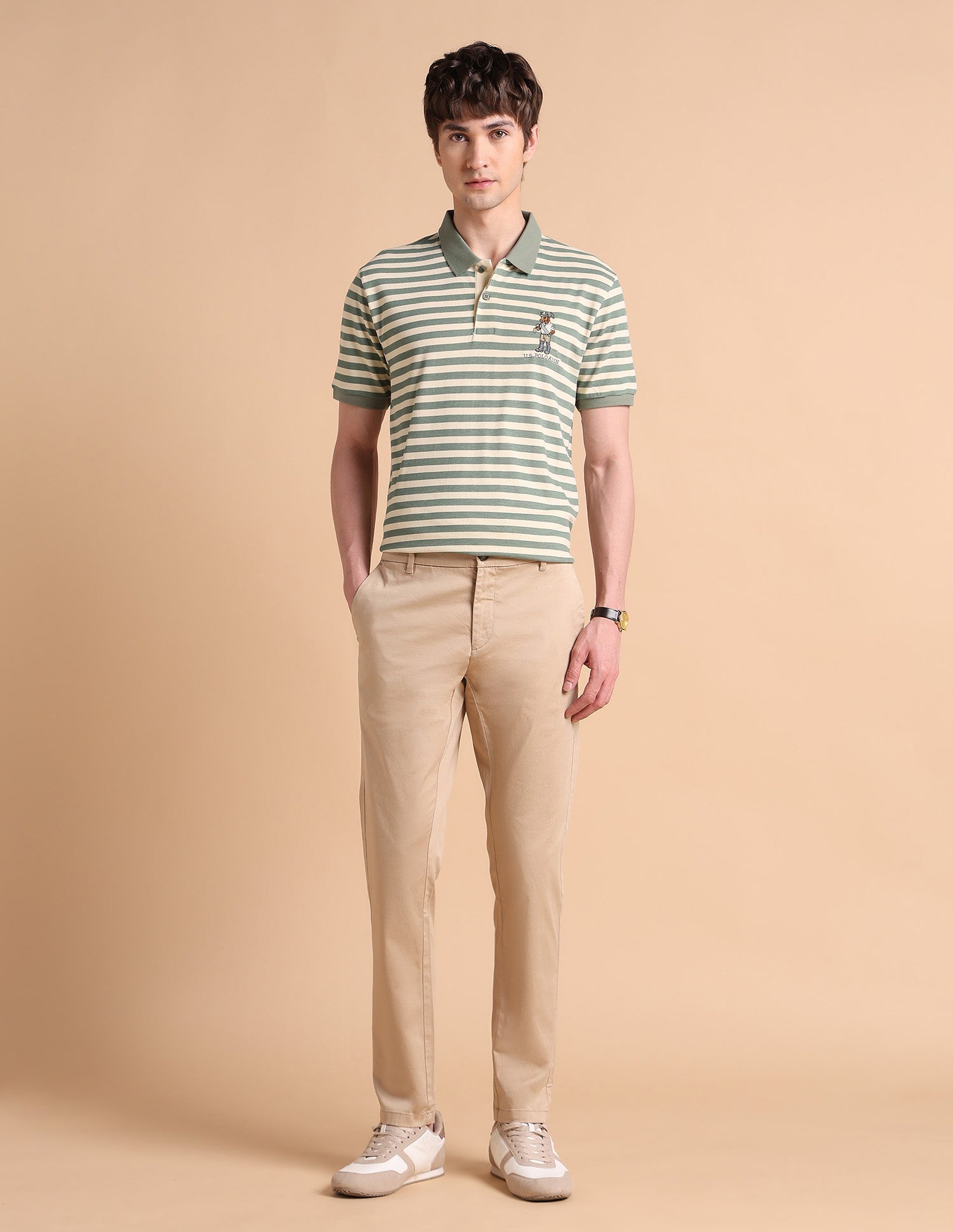 Horizontal Striped Slim Fit Polo Shirt Light Olive - U.S. POLO ASSN. | Large
