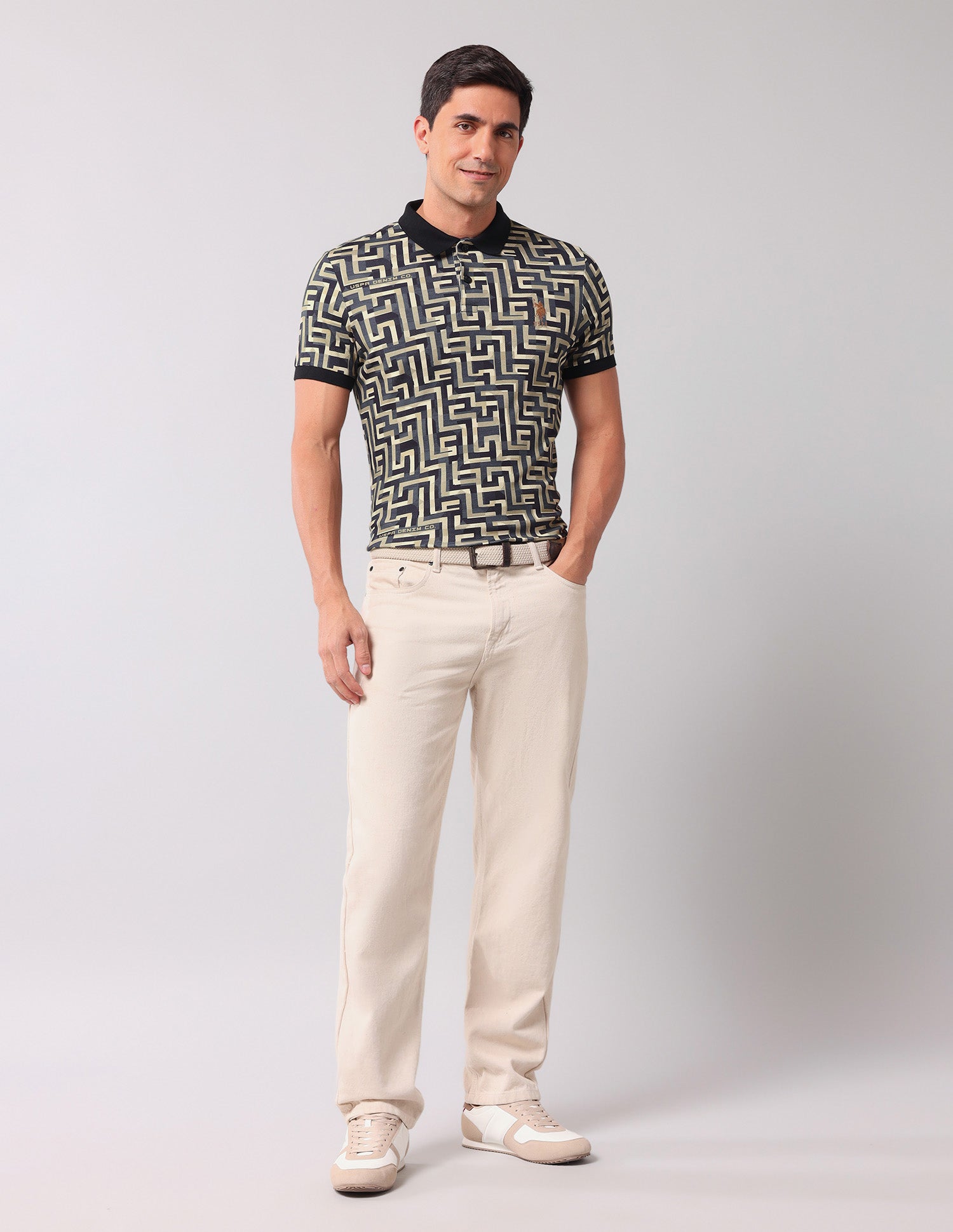 All Over Printed Slim Fit Polo Shirt Black - U.S. Polo Assn. India | Large