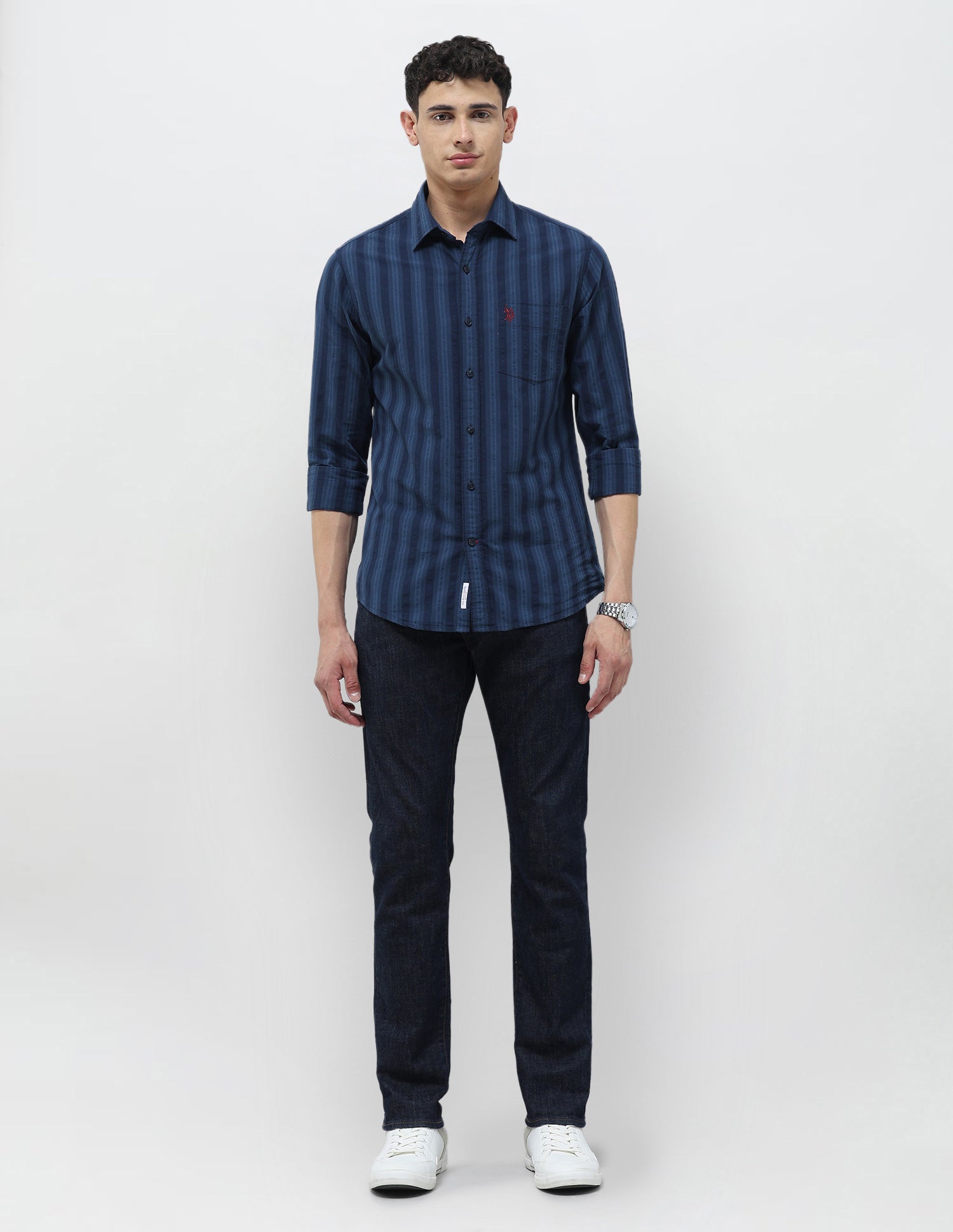 Seersucker Tailored Fit Shirt Blue - U.S. Polo Assn. India | Large