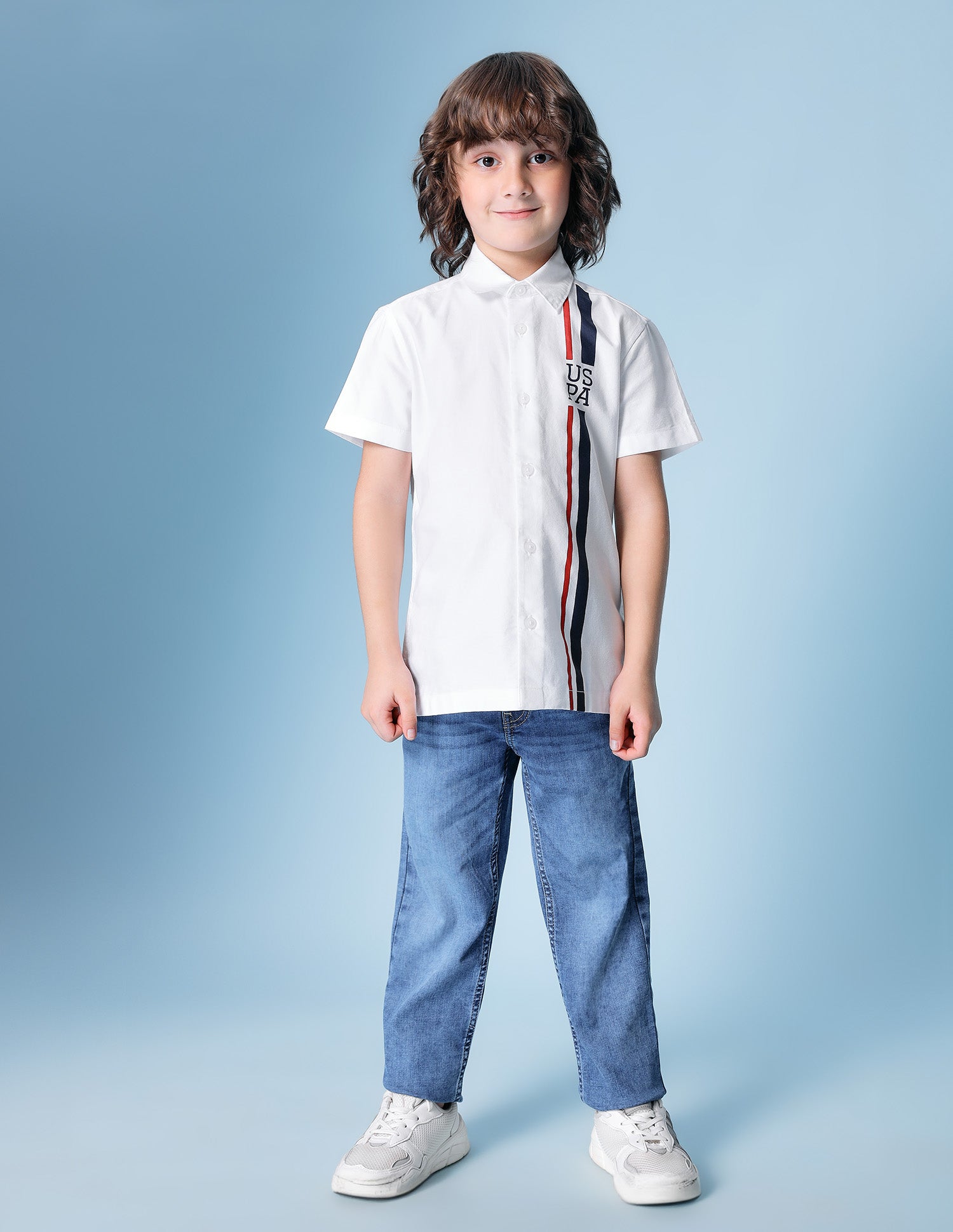 Boys Vertical Striped Oxford Shirt White - U.S. POLO ASSN. | Large