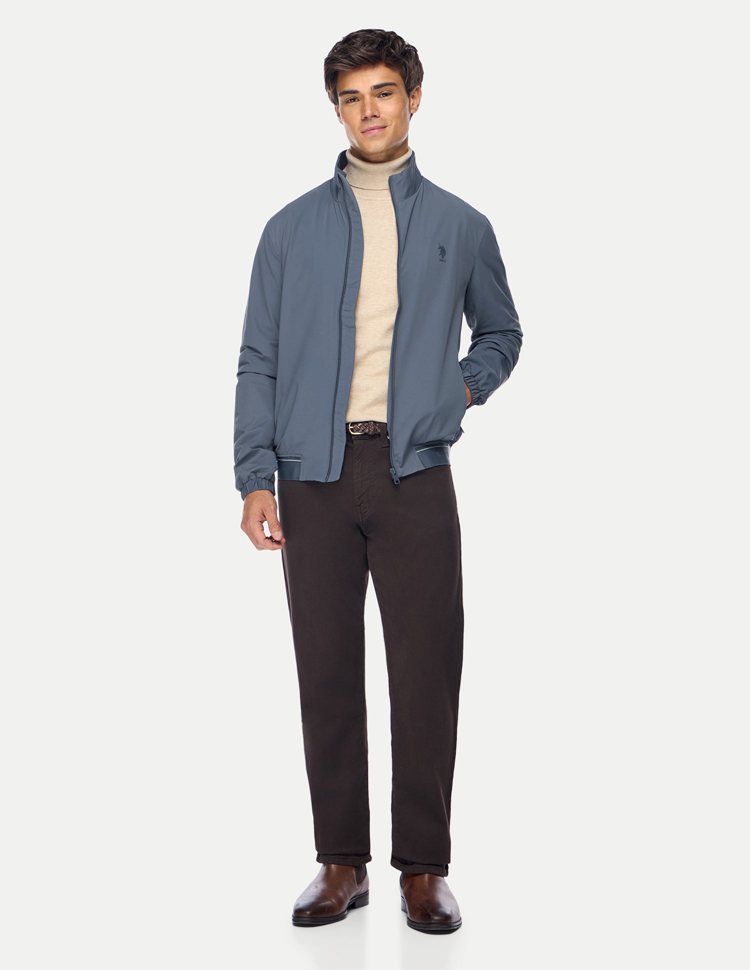 Solid Regular Fit Bomber Jacket Blue - U.S. Polo Assn. India | Large