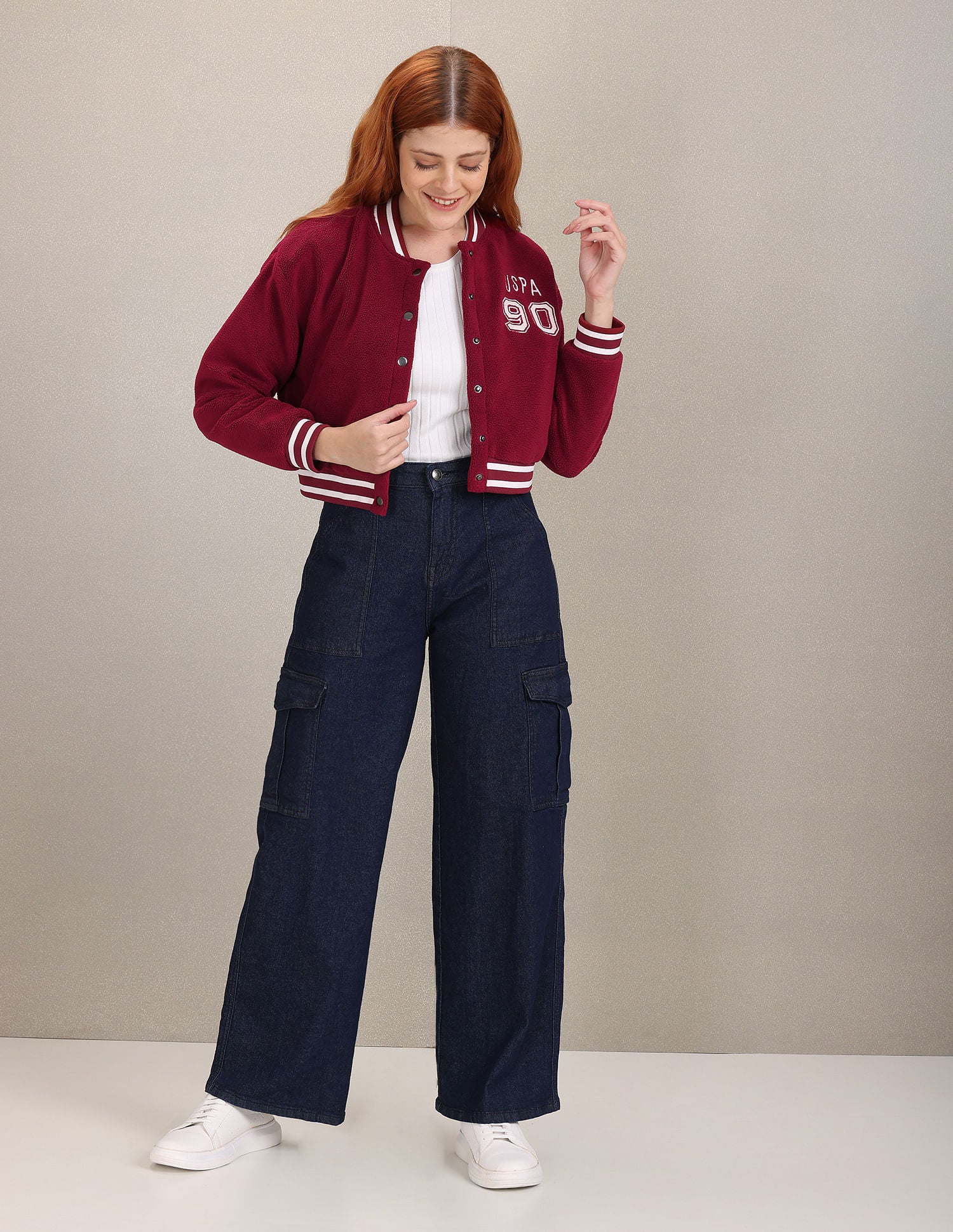 Solid Faux Fur Varsity Jacket Wine - U.S. POLO ASSN. | Large