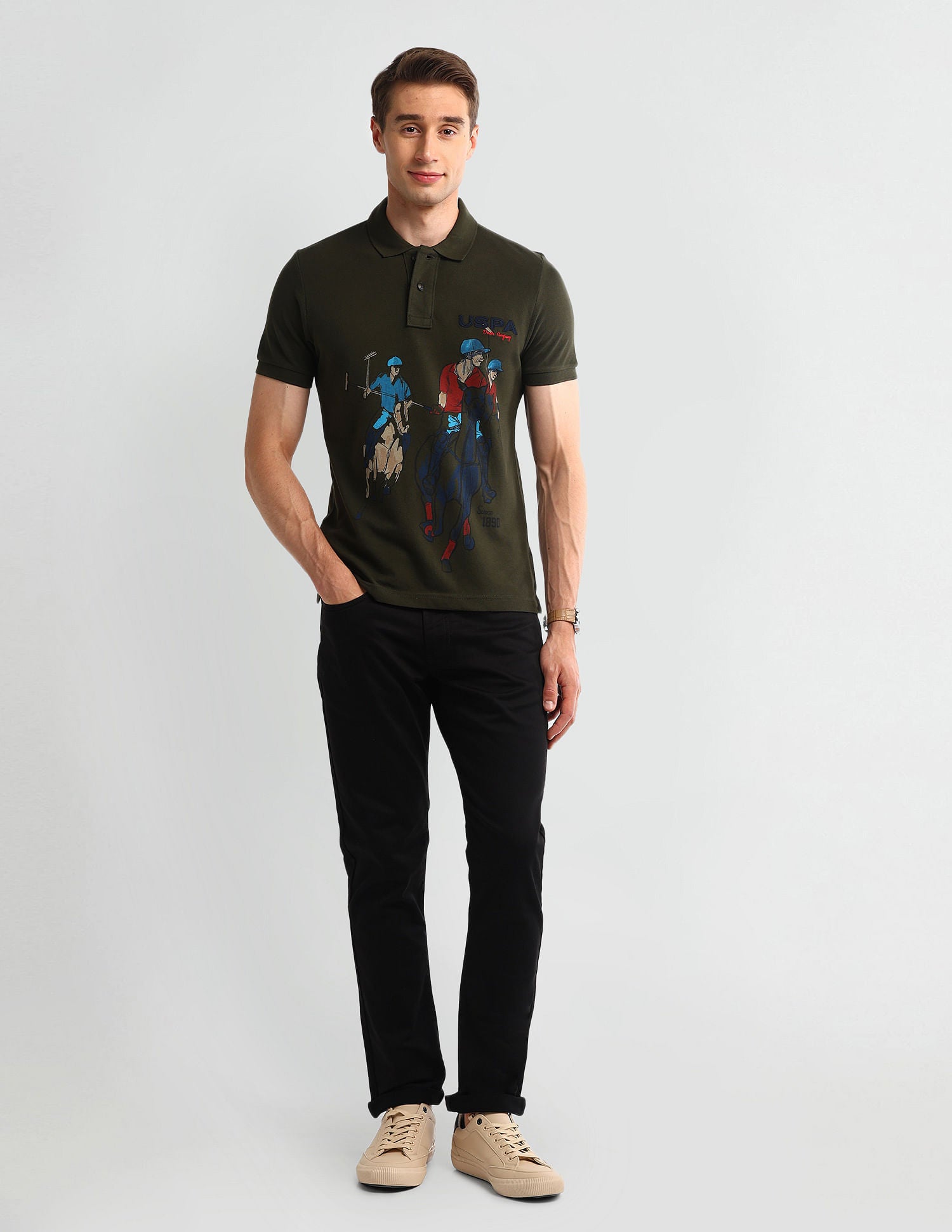 Muscle Fit Graphic Polo Shirt Green - U.S. POLO ASSN. | Large