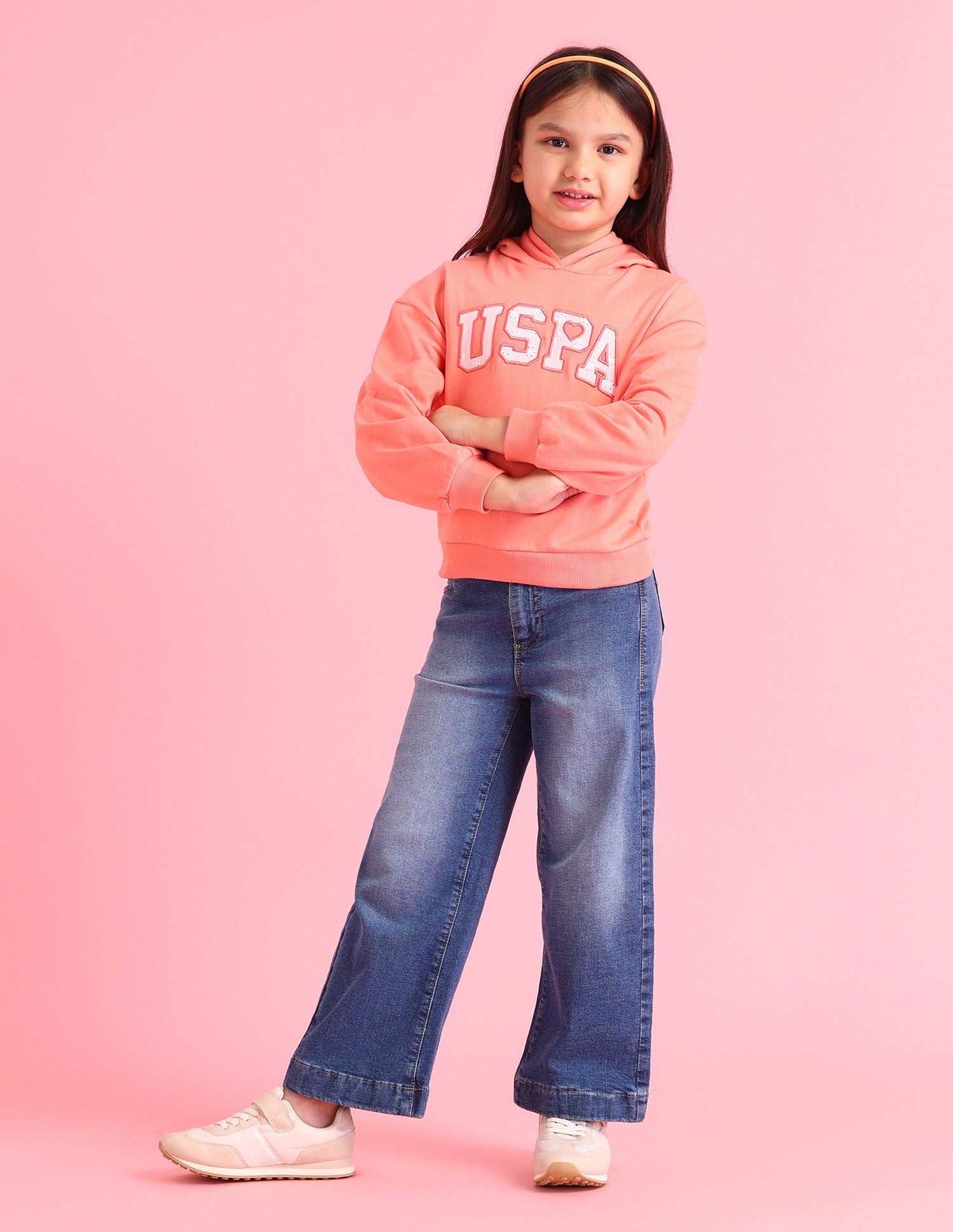 Girls Brand Printed Regular Fit Sweatshirt Light Orange - U.S. POLO ASSN. | Large