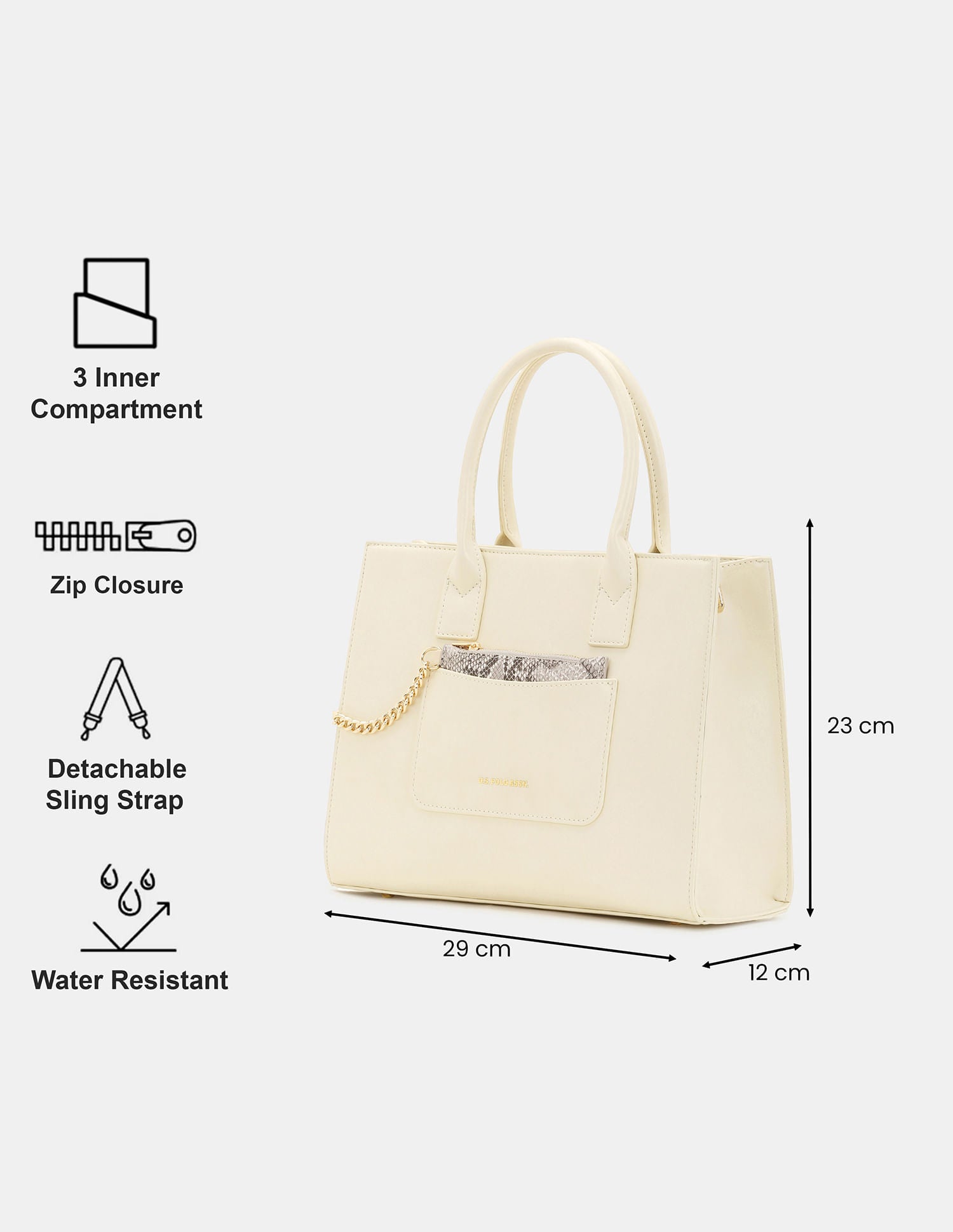 Women Bonnie Satchel Bag with Chain Card Holder Off White - U.S. POLO ASSN. | Large