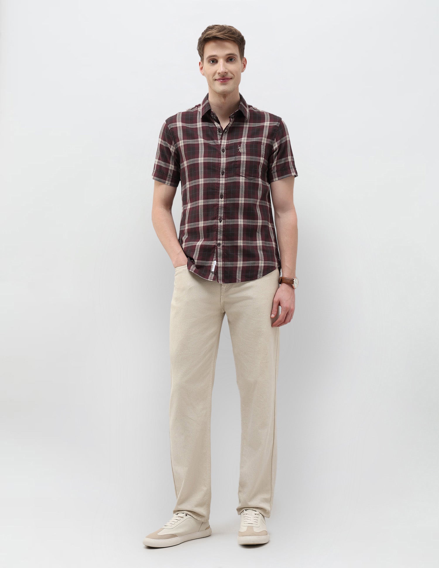 Plaid Checked Tailored Fit Shirt Maroon - U.S. Polo Assn. India | Large