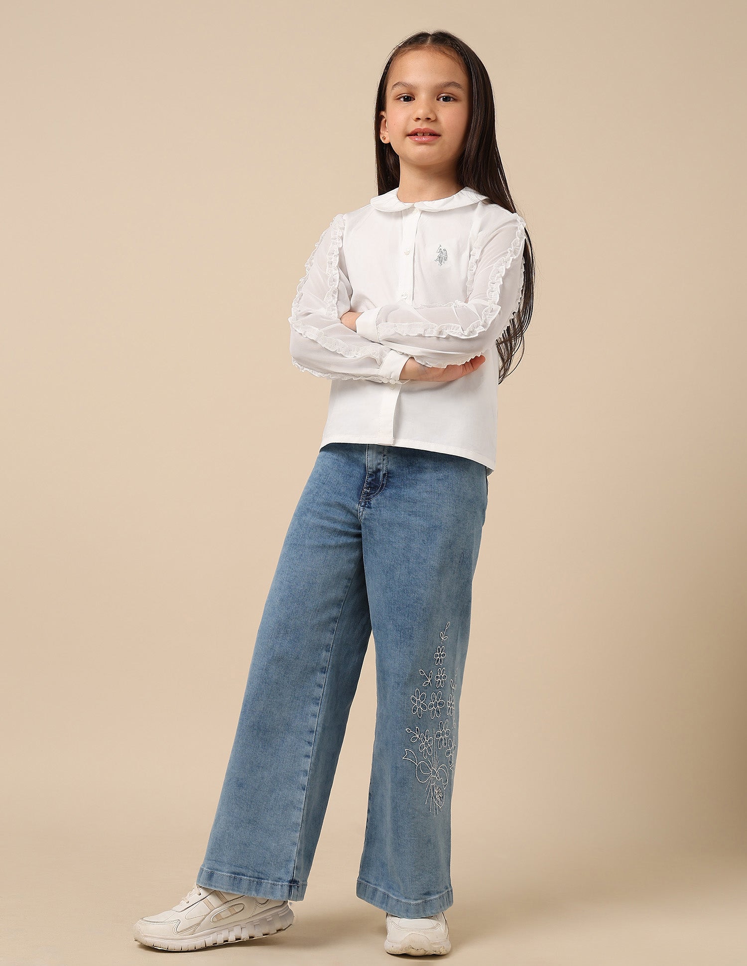 Girls Solid Regular Fit Top Off White - U.S. POLO ASSN. | Large