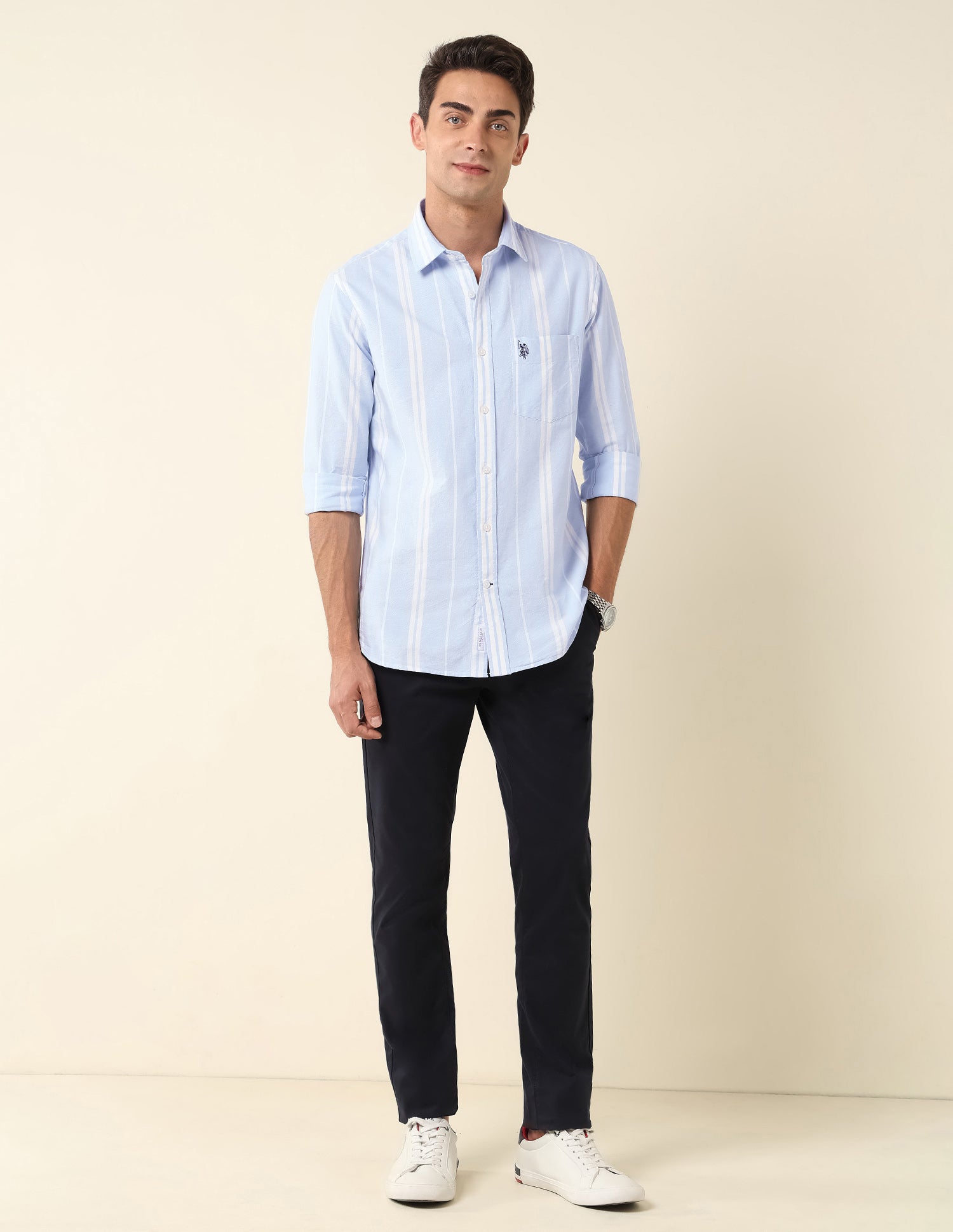 Vertical Striped Tailored Fit Shirt Blue - U.S. Polo Assn. India | Large