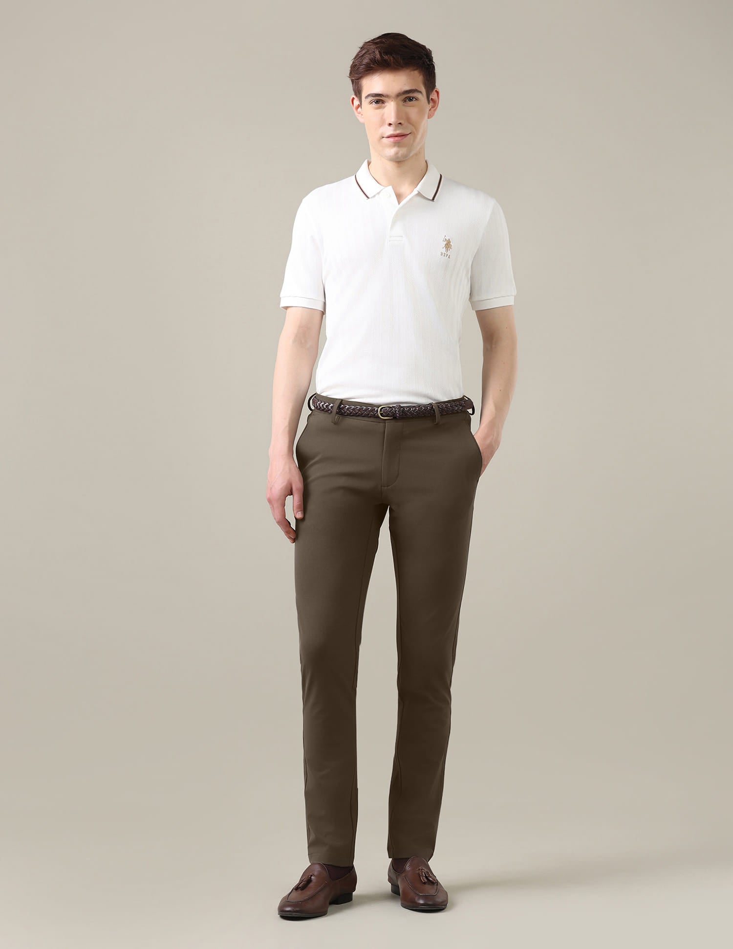 Satin Austin Slim Fit Trousers Brown - U.S. Polo Assn. India | Large