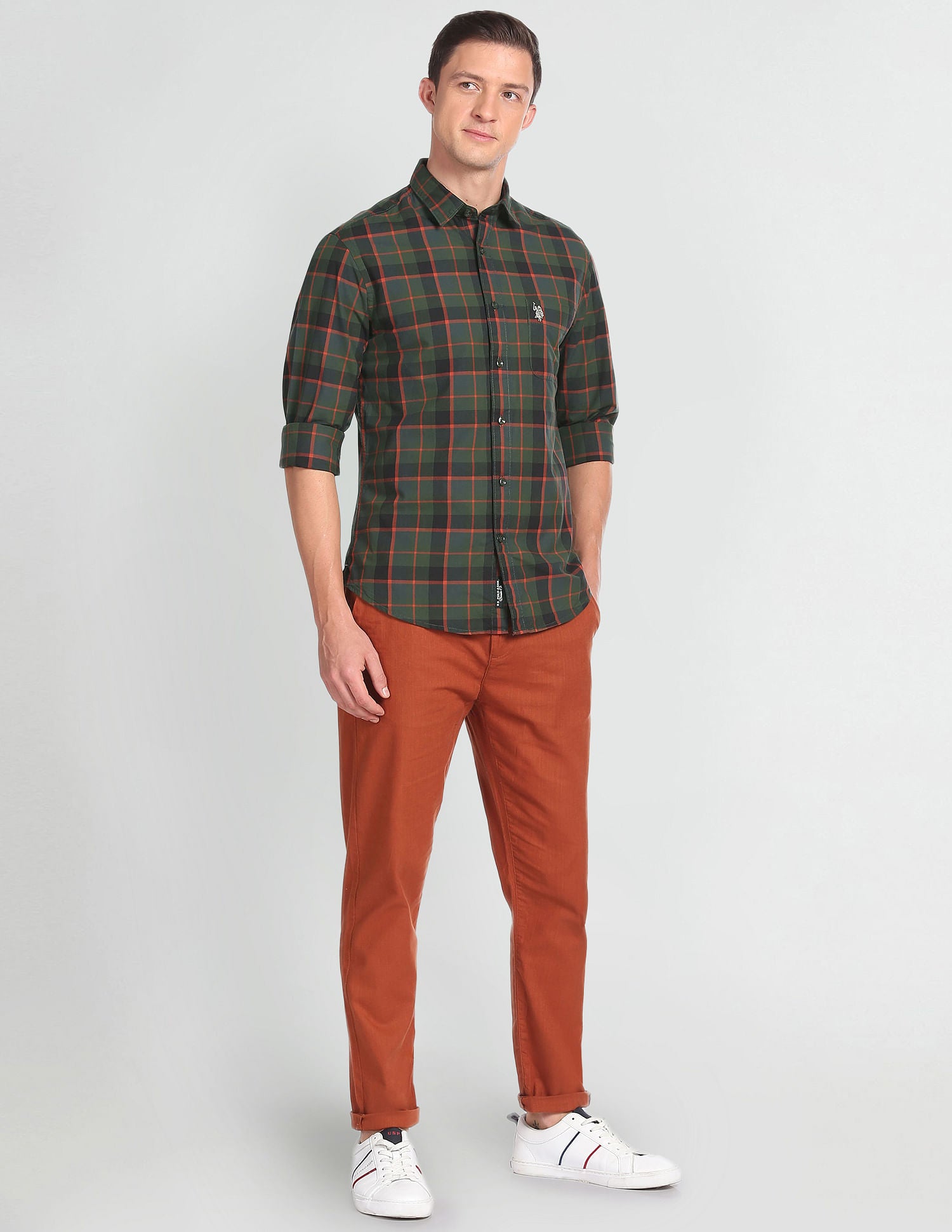 Tartan Check Cotton Shirt Olive - U.S. Polo Assn. India | Large