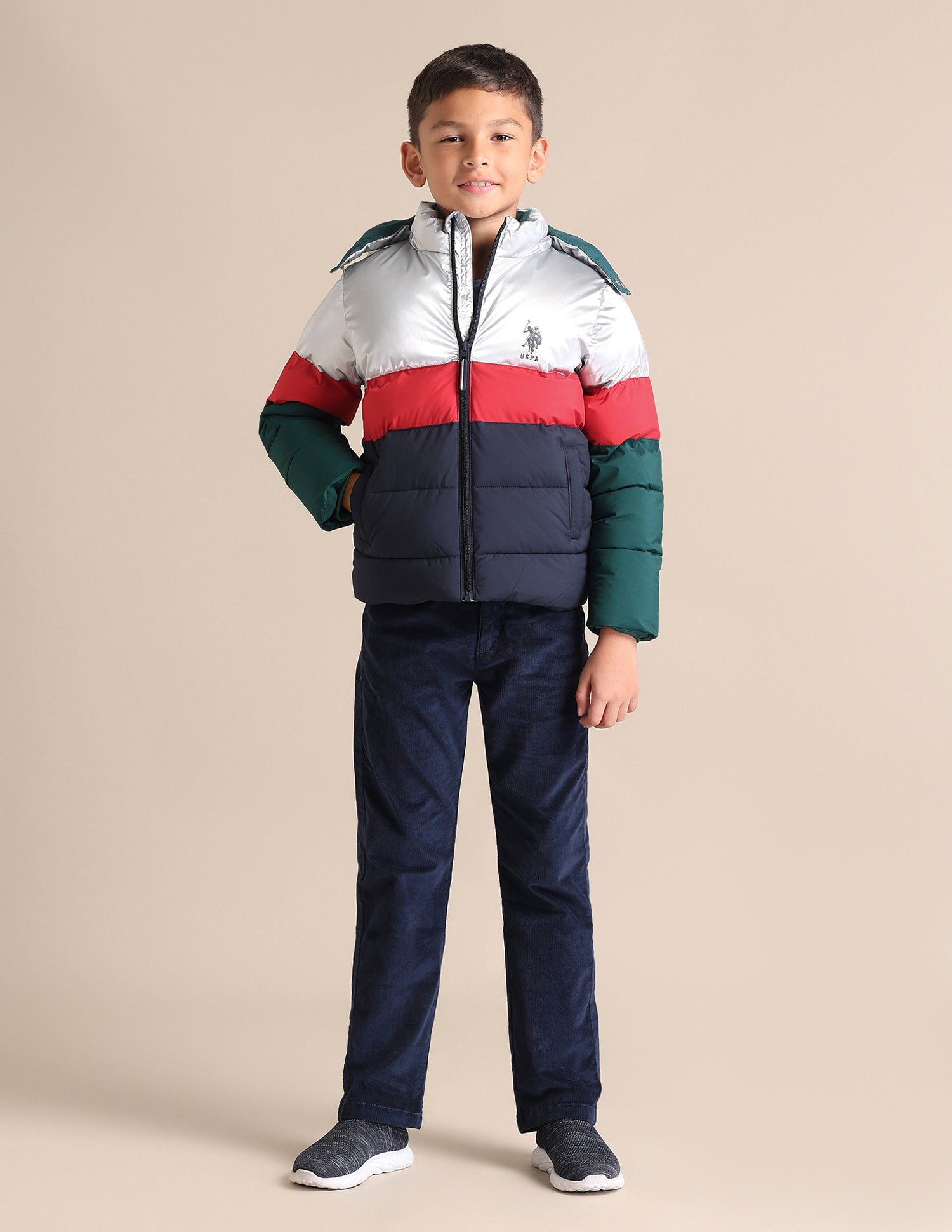 Boys Colour Blocked Hooded Jacket Navy - U.S. POLO ASSN. | Large