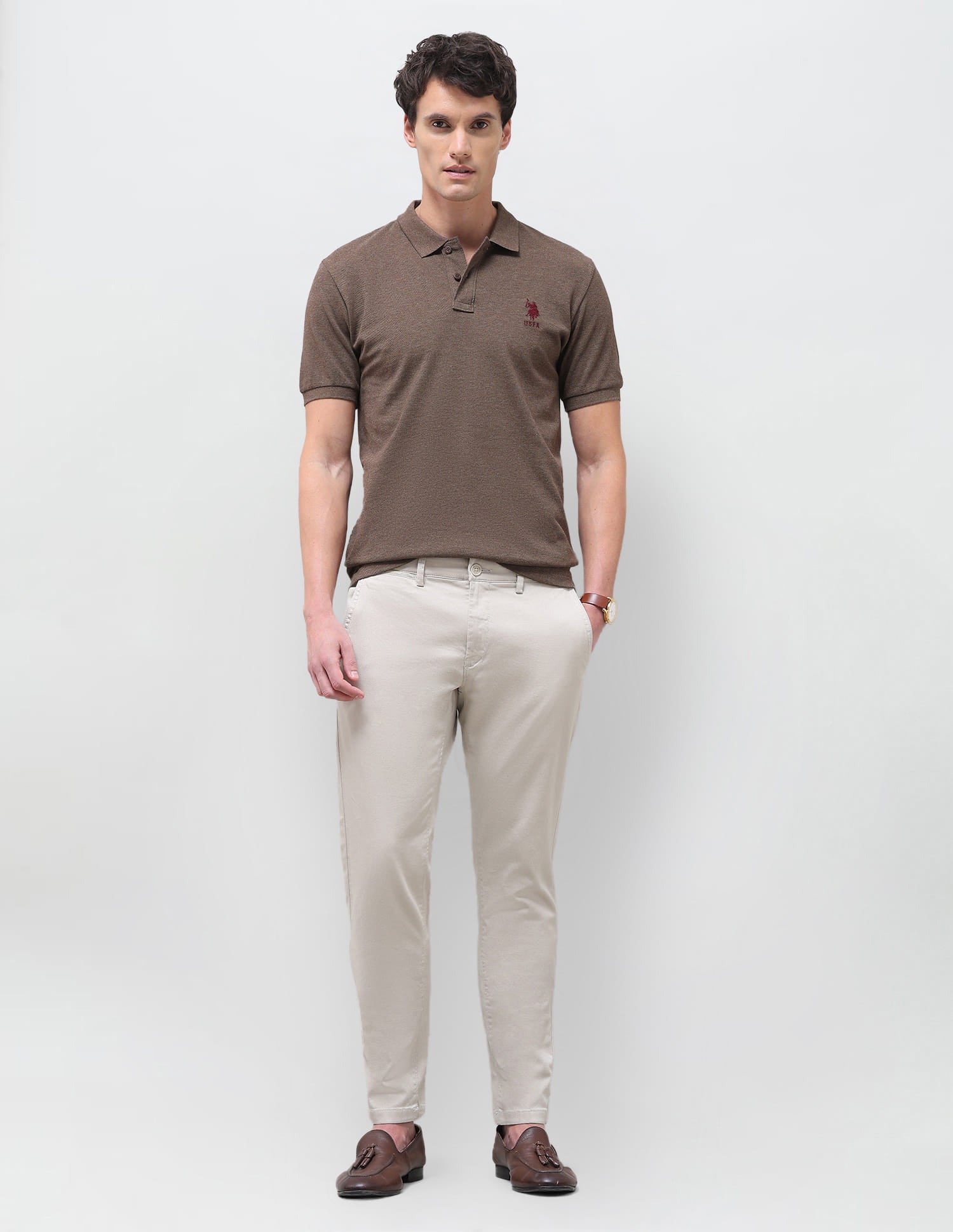Solid Slim Fit Polo Shirt Brown - U.S. Polo Assn. India | Large