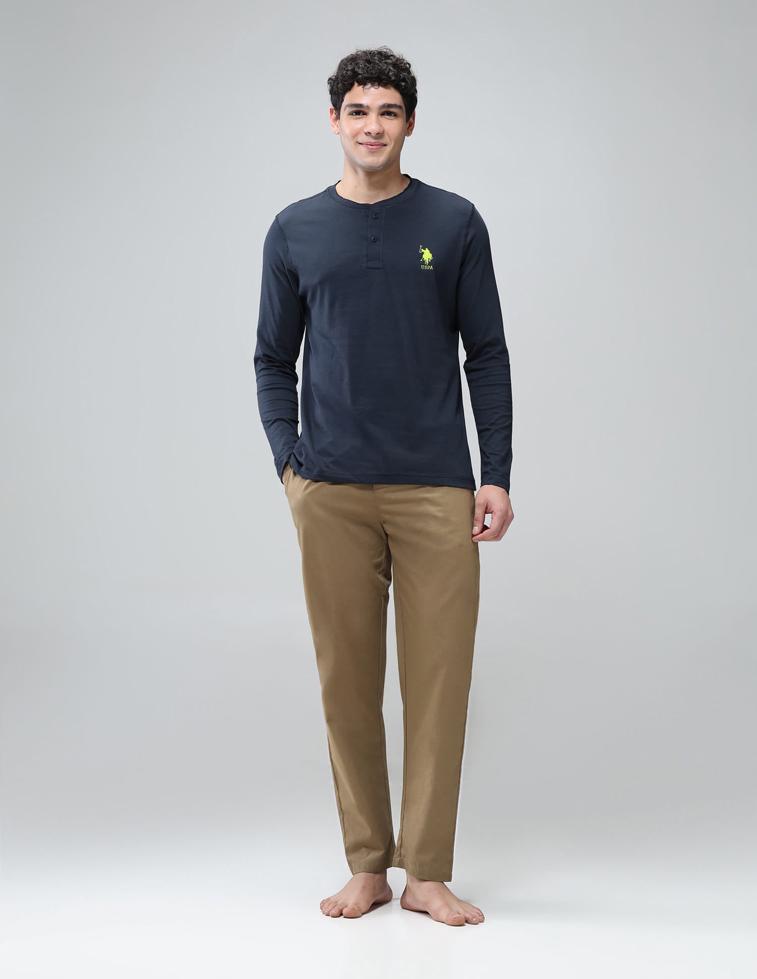 Comfort Fit Cotton I694 Henley Lounge T-Shirt - Pack Of 1 Navy - U.S. Polo Assn. India | Large