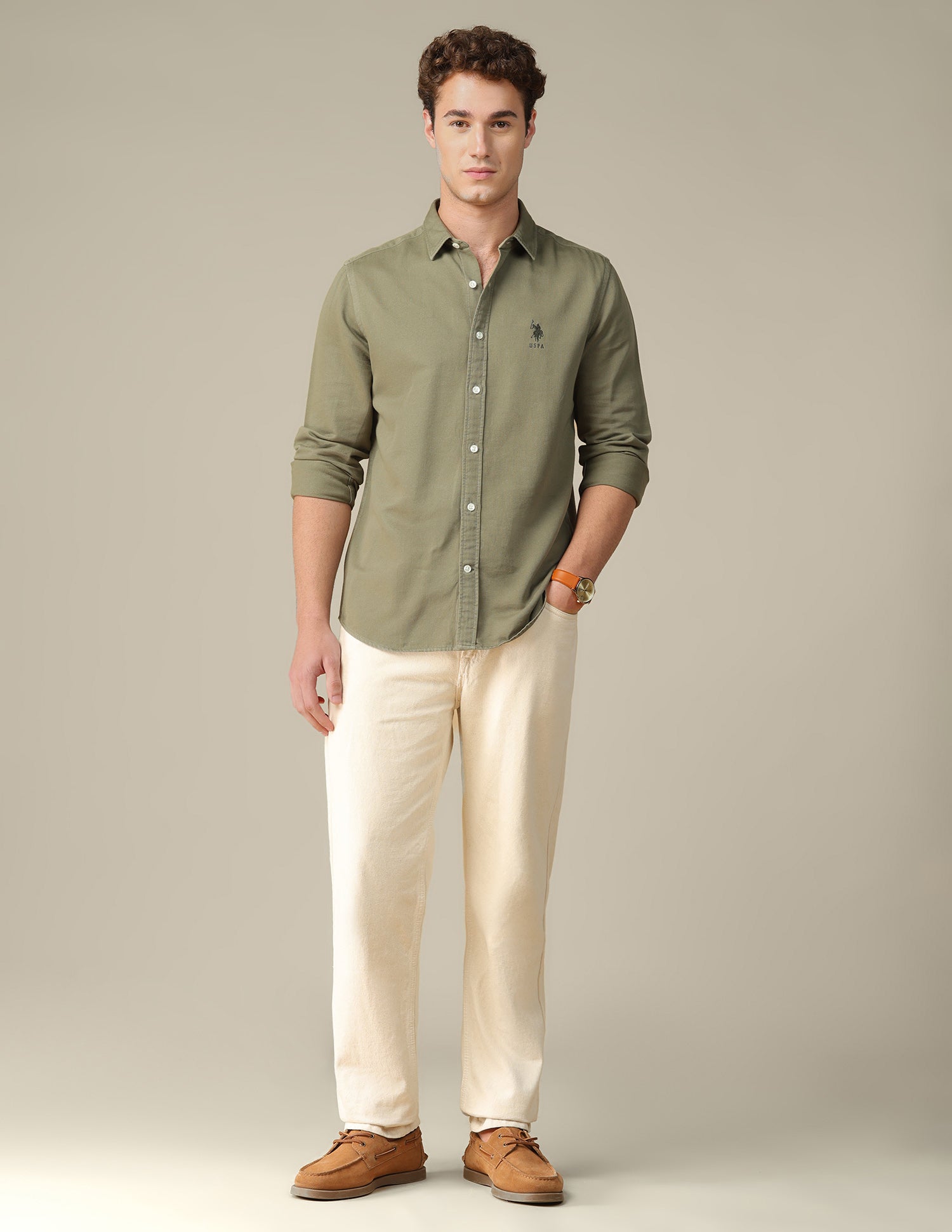 Solid Regular Fit Shirt Light Green - U.S. Polo Assn. India | Large