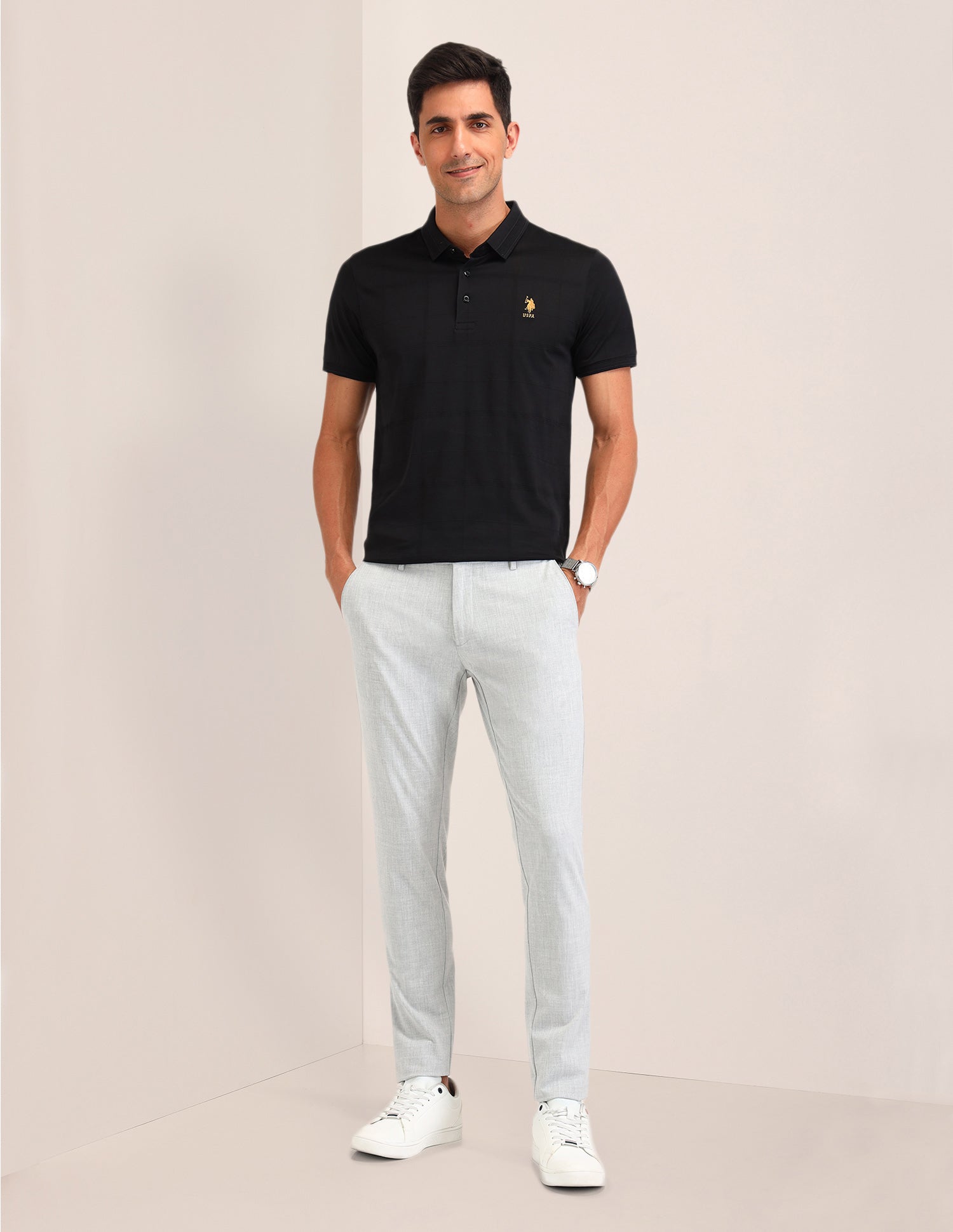 Checked Slim Fit Polo Shirts Black - U.S. Polo Assn. India | Large